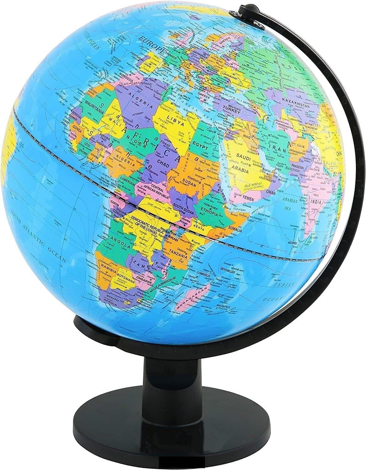 18.2cm World Globe Political Map Globe - English Map - Educational|Geographic|Modern Desktop Decoration - Stainless Steel Arc And plastic Base - School, Home,Office
