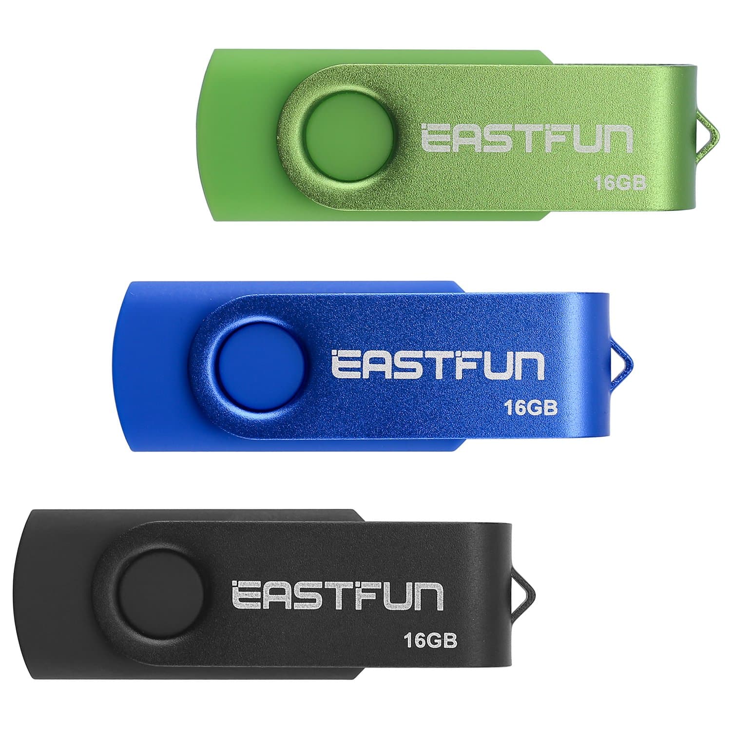 EASTFUN 3 Pcs 16GB USB 2.0 Flash Drive Fold Storage Memory Stick Thumb Drive Swivel Design, Mix Colors (Black Blue Green)