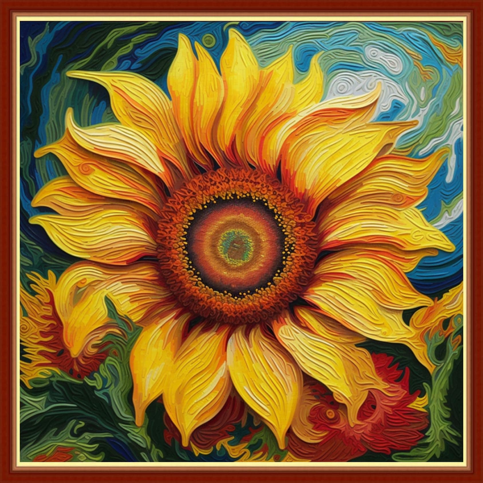 Findvoor Stamped Cross Stitch Kits for Beginners Full Range of Cross Stitching Embroidery Pattern for Adults, 11CT DIY Needlepoint Embroidery Starter Kits-Magic Sunflower 17.7x17.7 inch