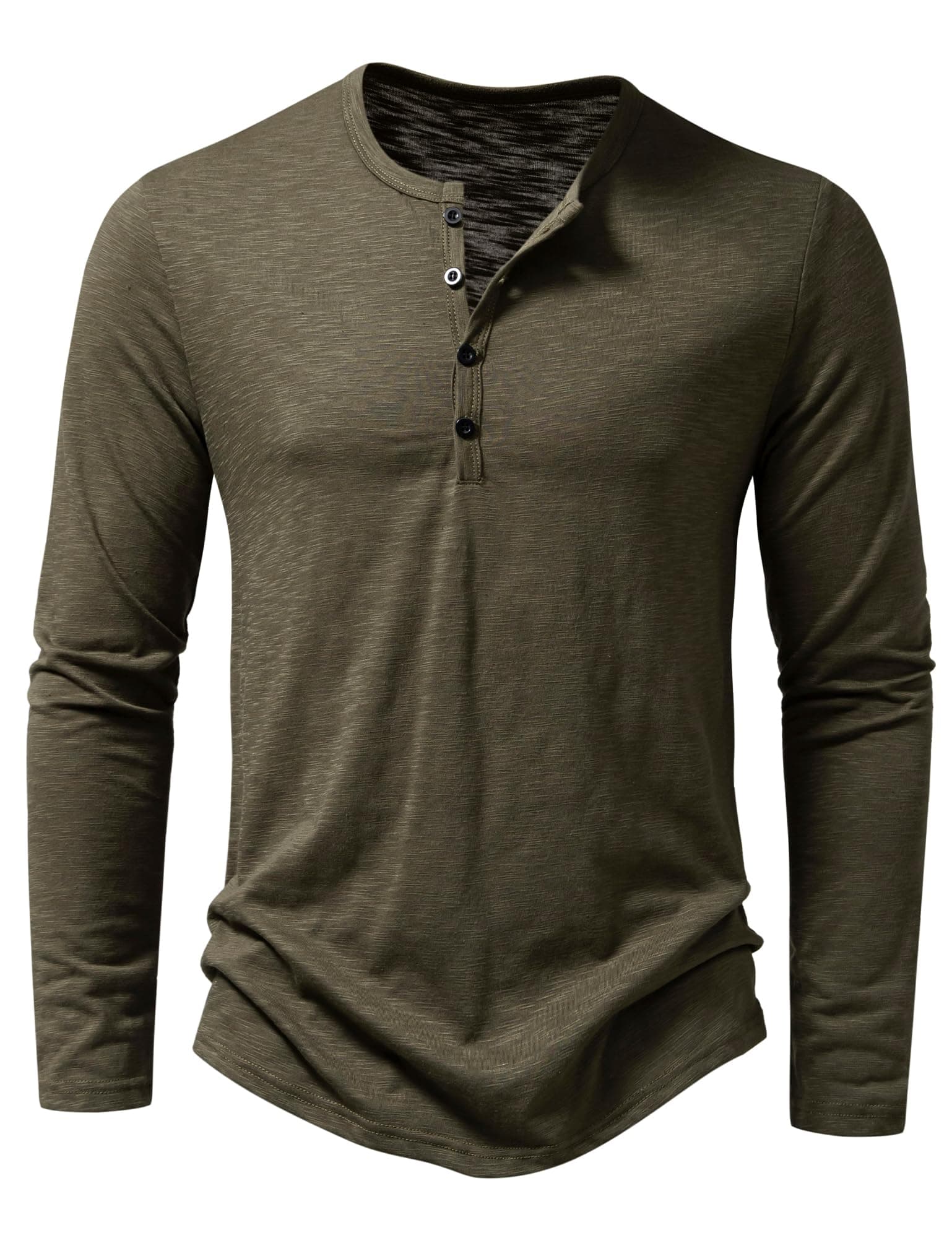 Men's Casual Front Placket Basic Long Sleeve Henley Shirt Muscle Workout Athletic Tee Tops