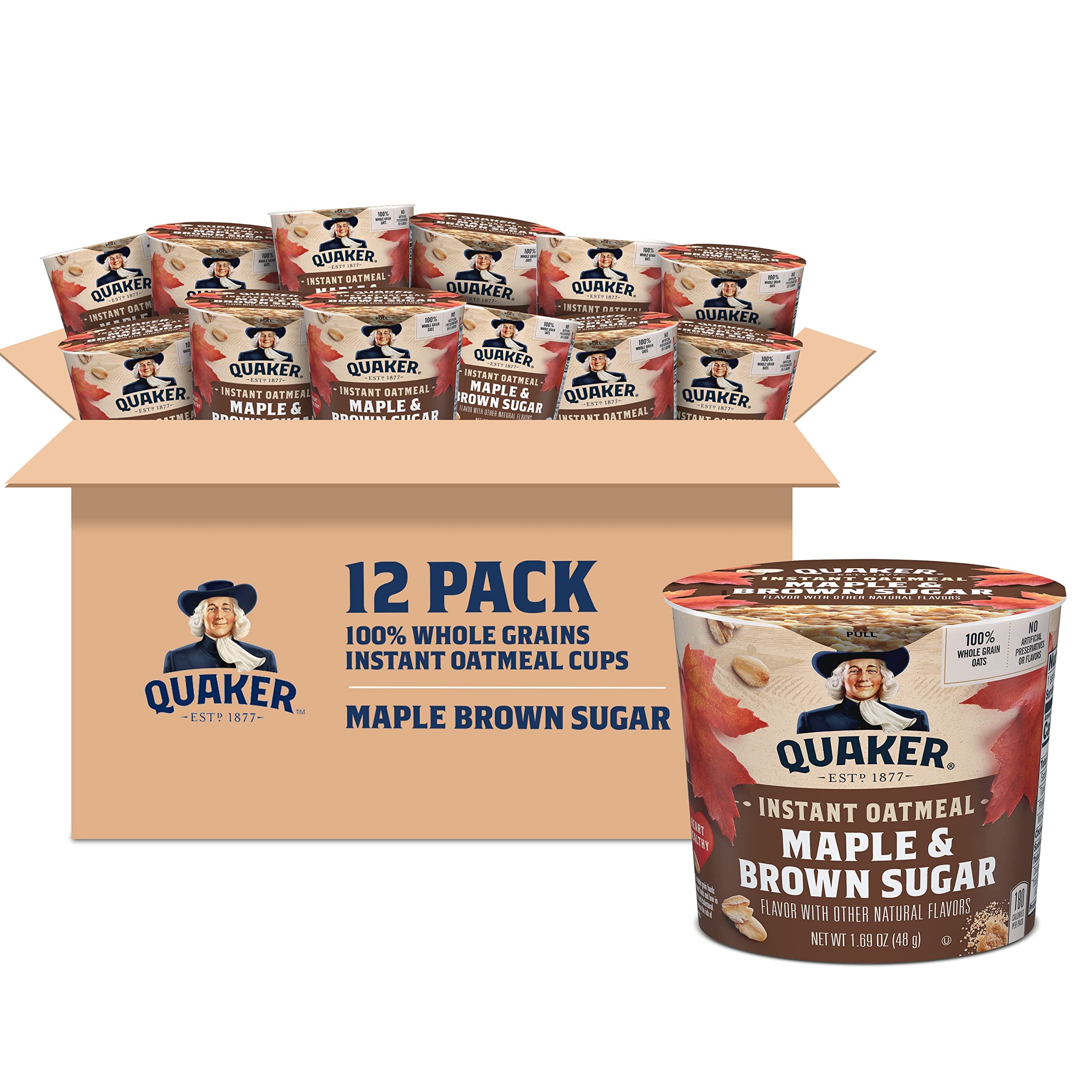 Instant Oatmeal Express Cups, Maple & Brown Sugar, 1.69 Ounce (Pack of 12)
