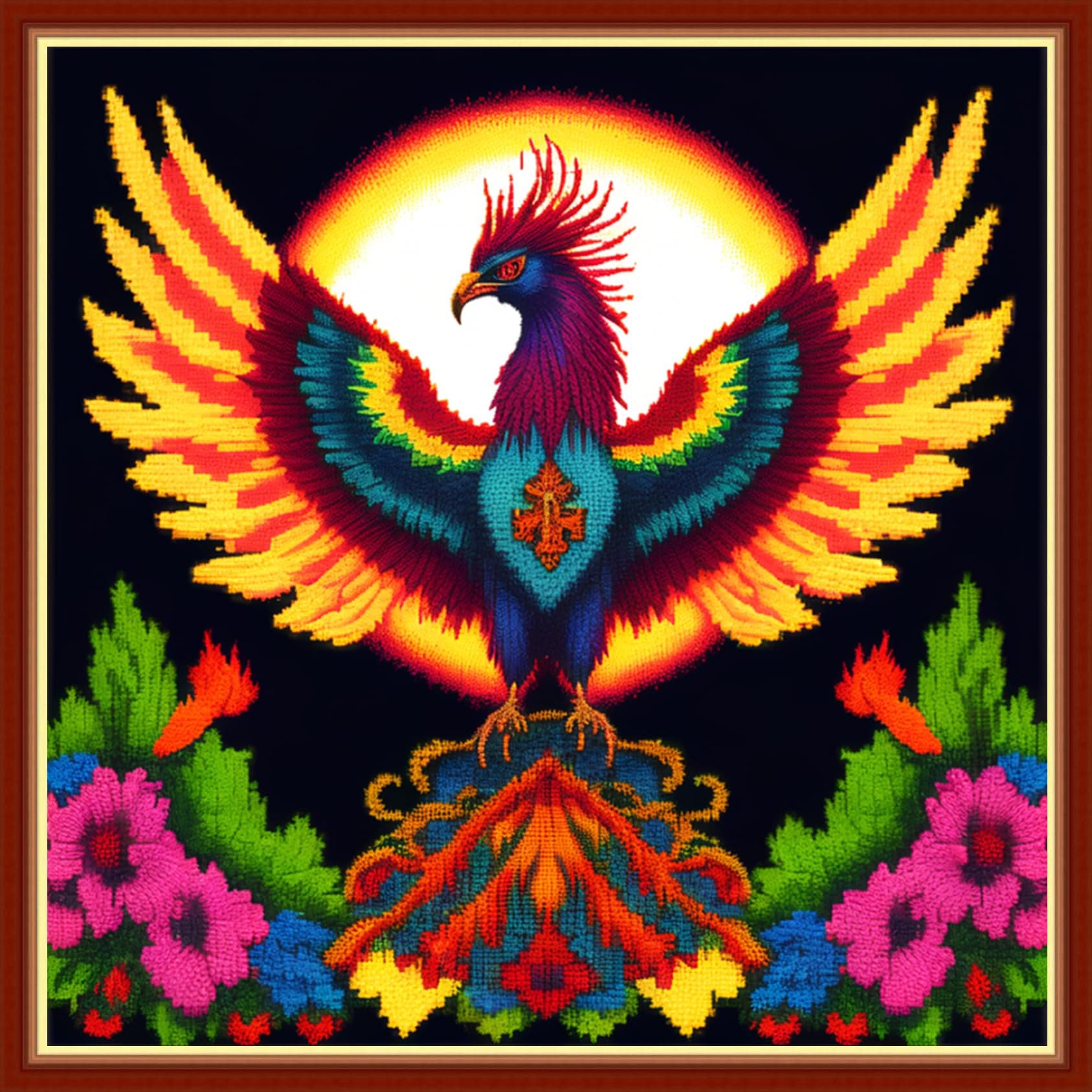 Findvoor Stamped Cross Stitch Kits for Beginners Full Range of Cross Stitching Embroidery Pattern for Adults, 11CT DIY Needlepoint Embroidery Starter Kits-Colorful Phoenix 17.7x17.7 inch