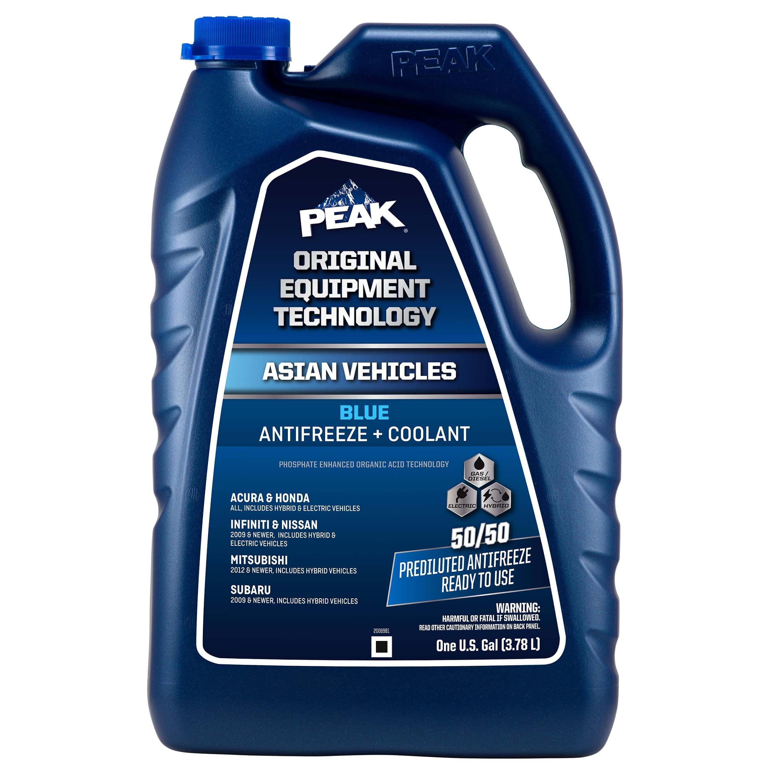 PEAK OET Extended Life Blue 50/50 Prediluted Antifreeze/Coolant for Asian Vehicles, 1 Gal.