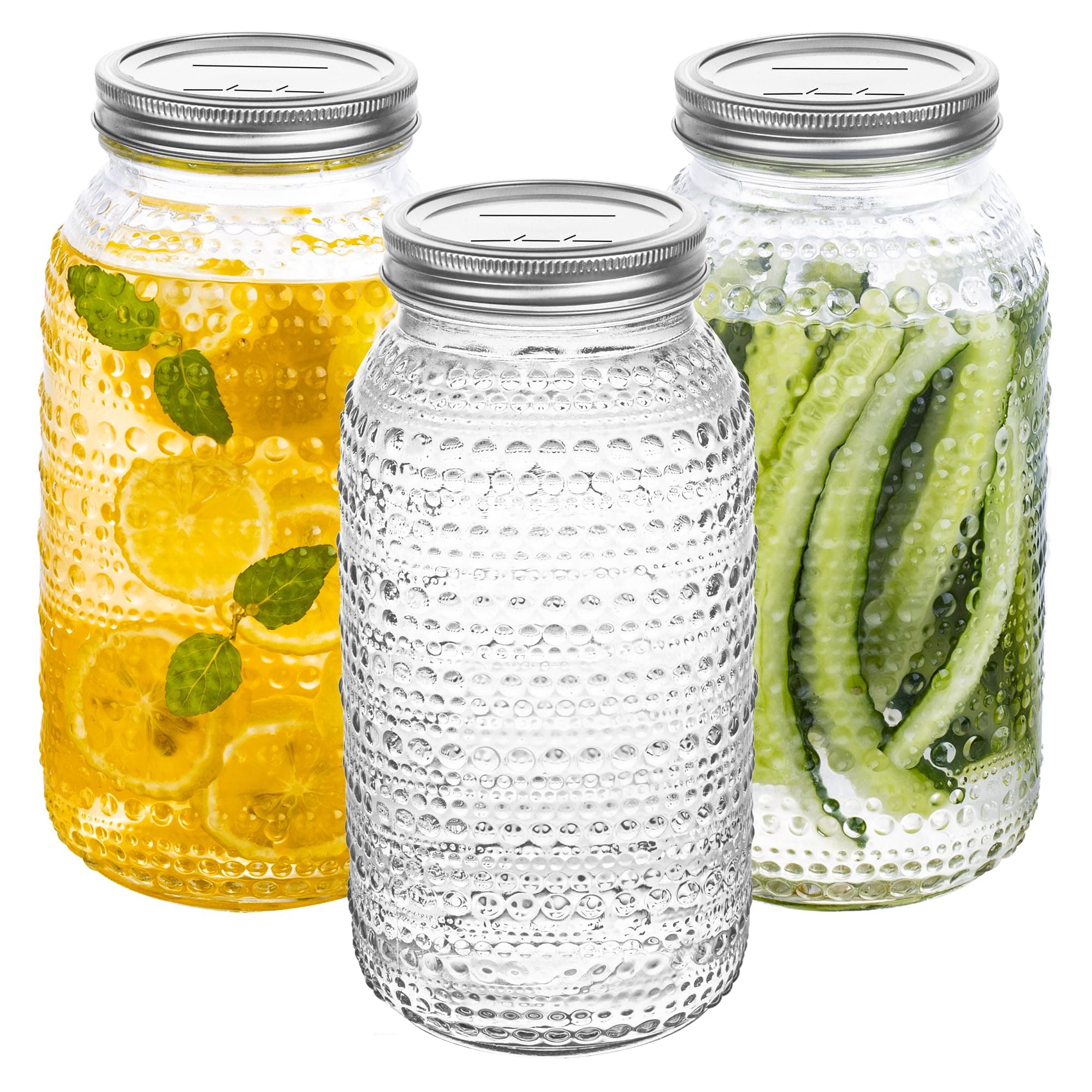 Mason Jars 64 Oz Wide Mouth with Lids 3 Pack, Large Half Gallon Glass Canning Jars for Fermenting, Pickling, Storing Food, Meal Prep, Salad Jam
