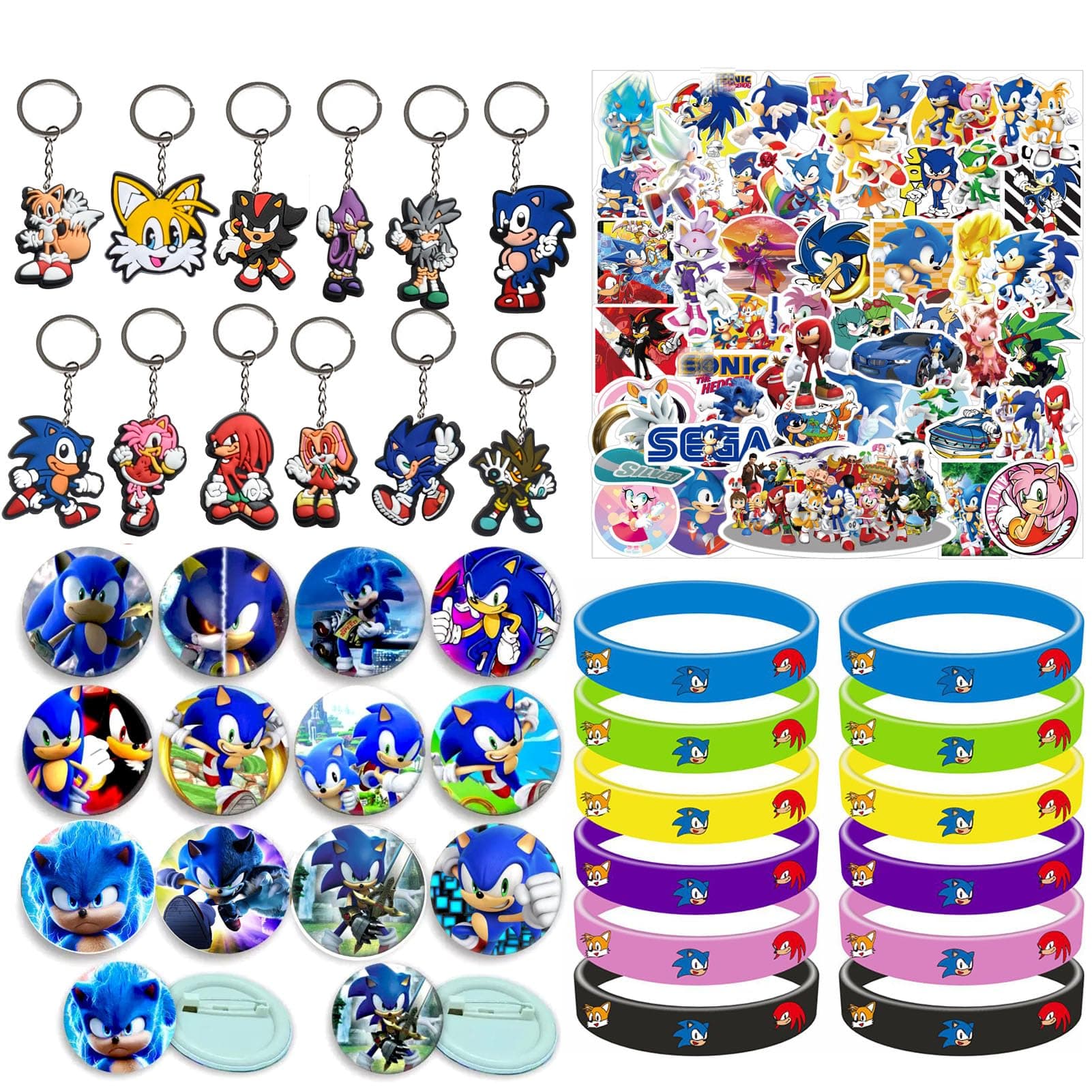 86 pcs Party Favors Set Include and Keychains for Game Fans Party Bag Fillers Gamer Party Favours Colored Silicone Wristbands Rubber Key Chains Supplies Birthday Themed Party (Dark Blue)