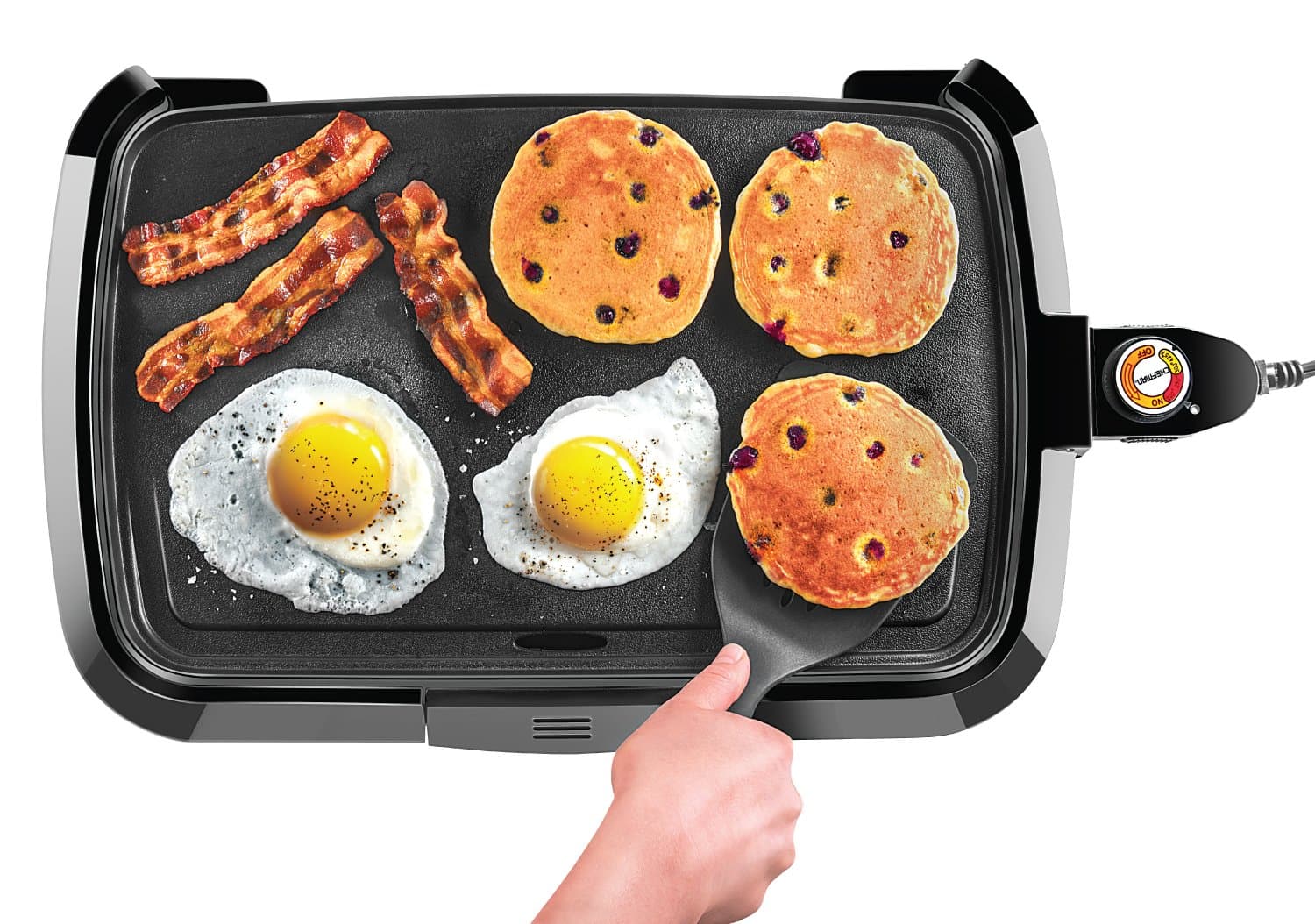 Electric Griddle, Fully Immersible and Dishwasher Safe Features, Adjustable Temperature Control Allows for Versatile Cooking and Removable Slide-out Drip Tray for Easy Cleaning - RJ23-SM