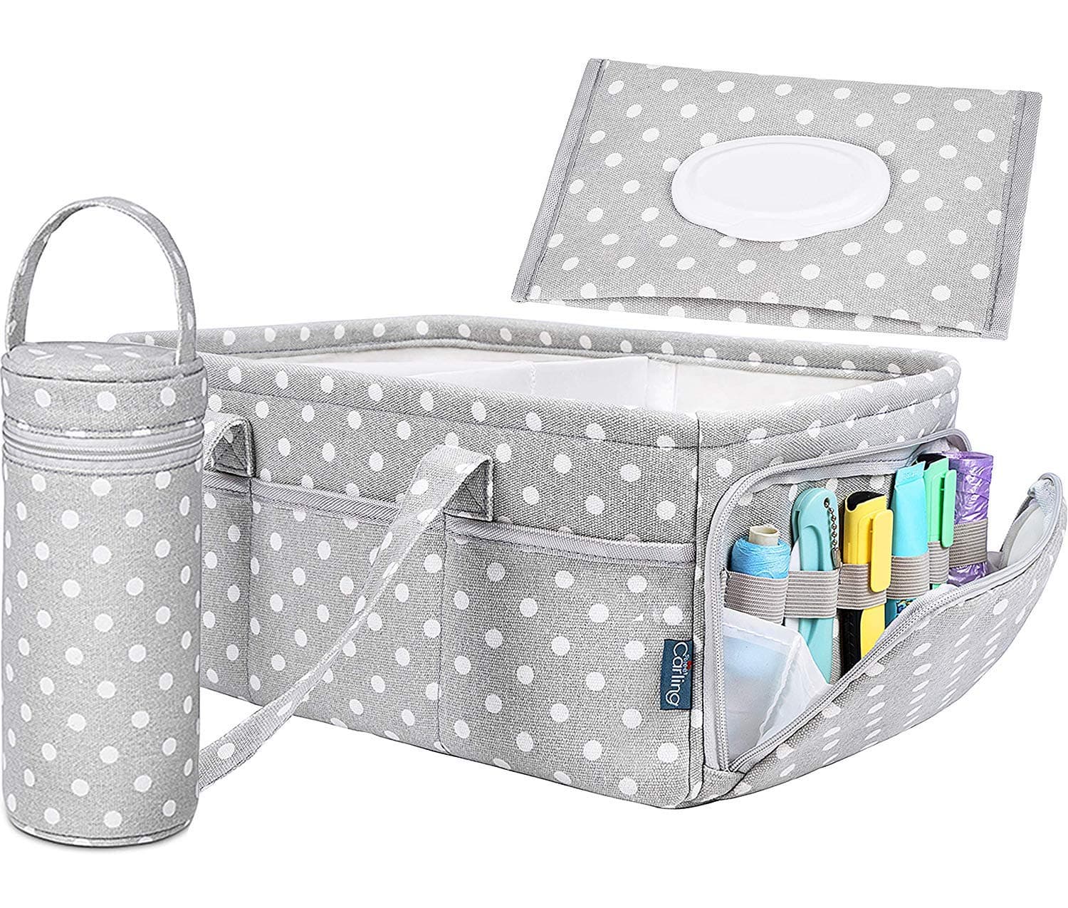 Sweet Carling Baby Diaper Changing Caddy Organizer for Boy Girl with Bottle Cooler Bag