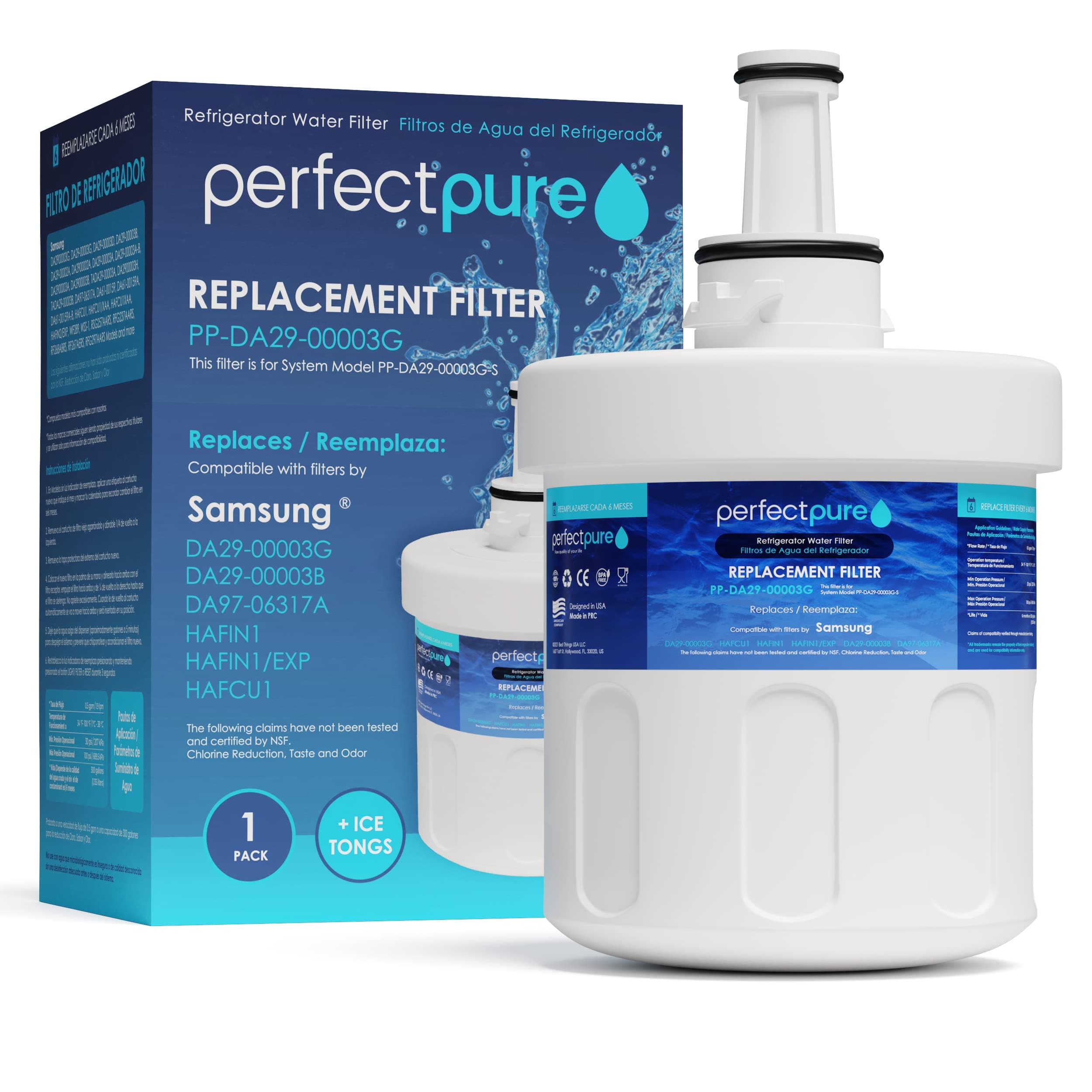Refrigerator Water Filter Replacement for Samsung DA29-00003G, DA29-00003B, DA2900003G, A29-00003A, DA29-00003F, WF289, RFG237AARS, CLCH103, HAFCU1, RS22HDHPNSR, RSG257AARS 1 Pack