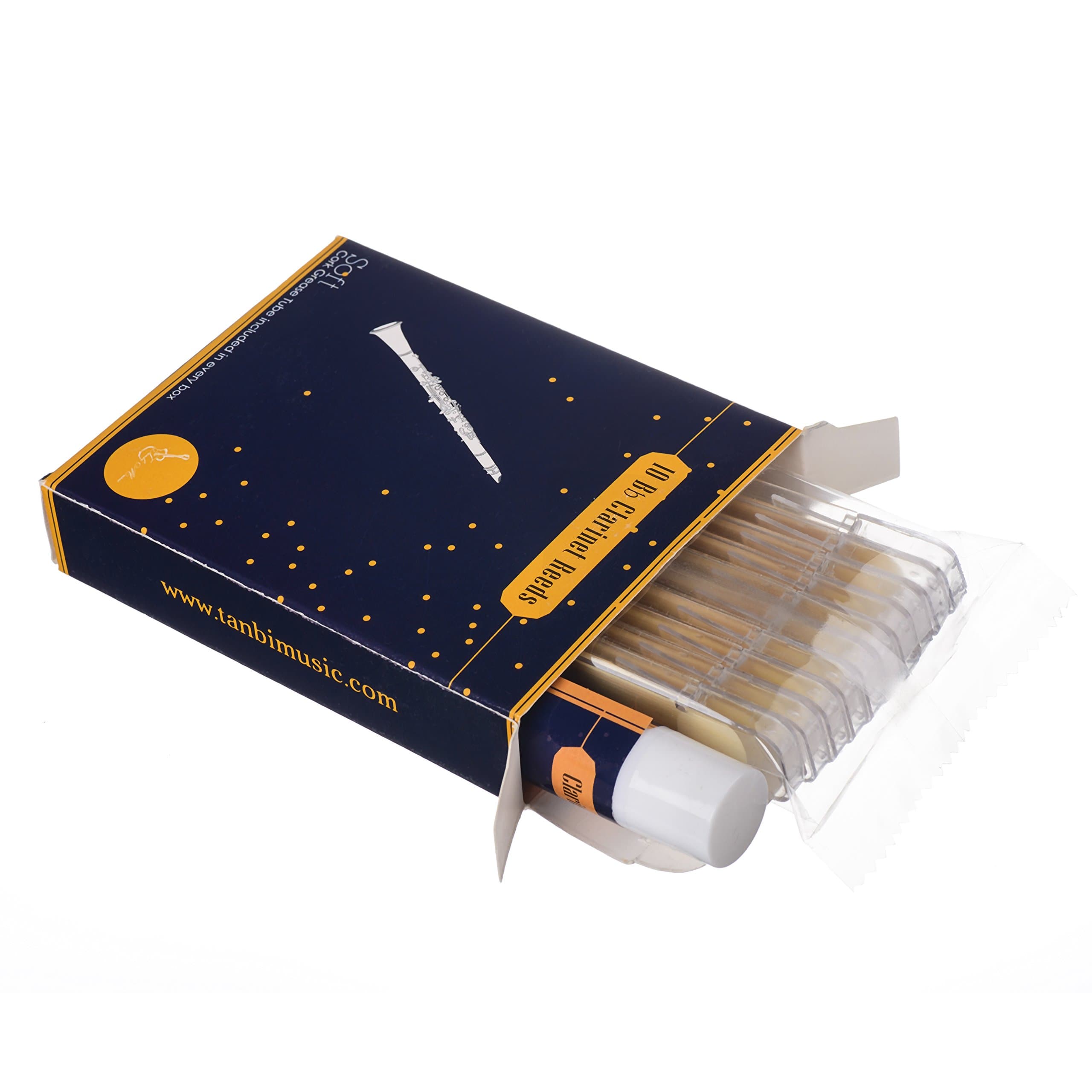 10 Bb Clarinet Reeds (Tanbi Music CLR101): 10 Medium Reeds Strength 2.5-3 and Clarinet Cork Grease