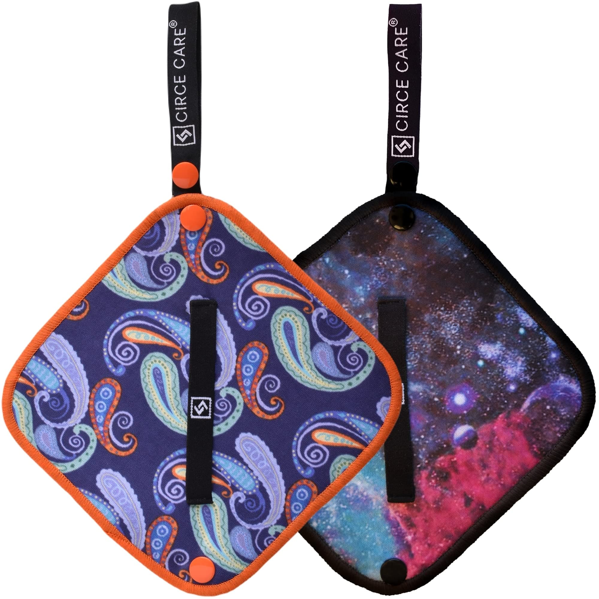 CIRCE CARE Pee Cloth: Silver Infused Reusable Absorbent Wipes, Eco Alternative to Toilet Paper, Women's Outdoor Urination Solution (2pc Combi - Galaxy+Fiesta)