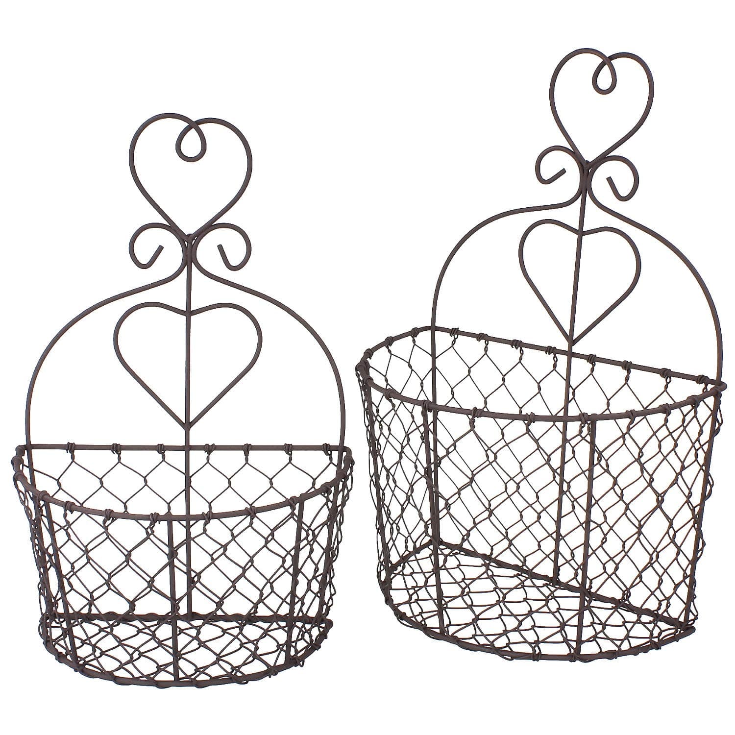 Macosa SA69140 Wall Basket Set of 2 Metal Grey Wall Pot Holder Heart Vintage Country House Style Flower Pot Holder Wall Flower Holder Plant Basket Hanging Flower Basket