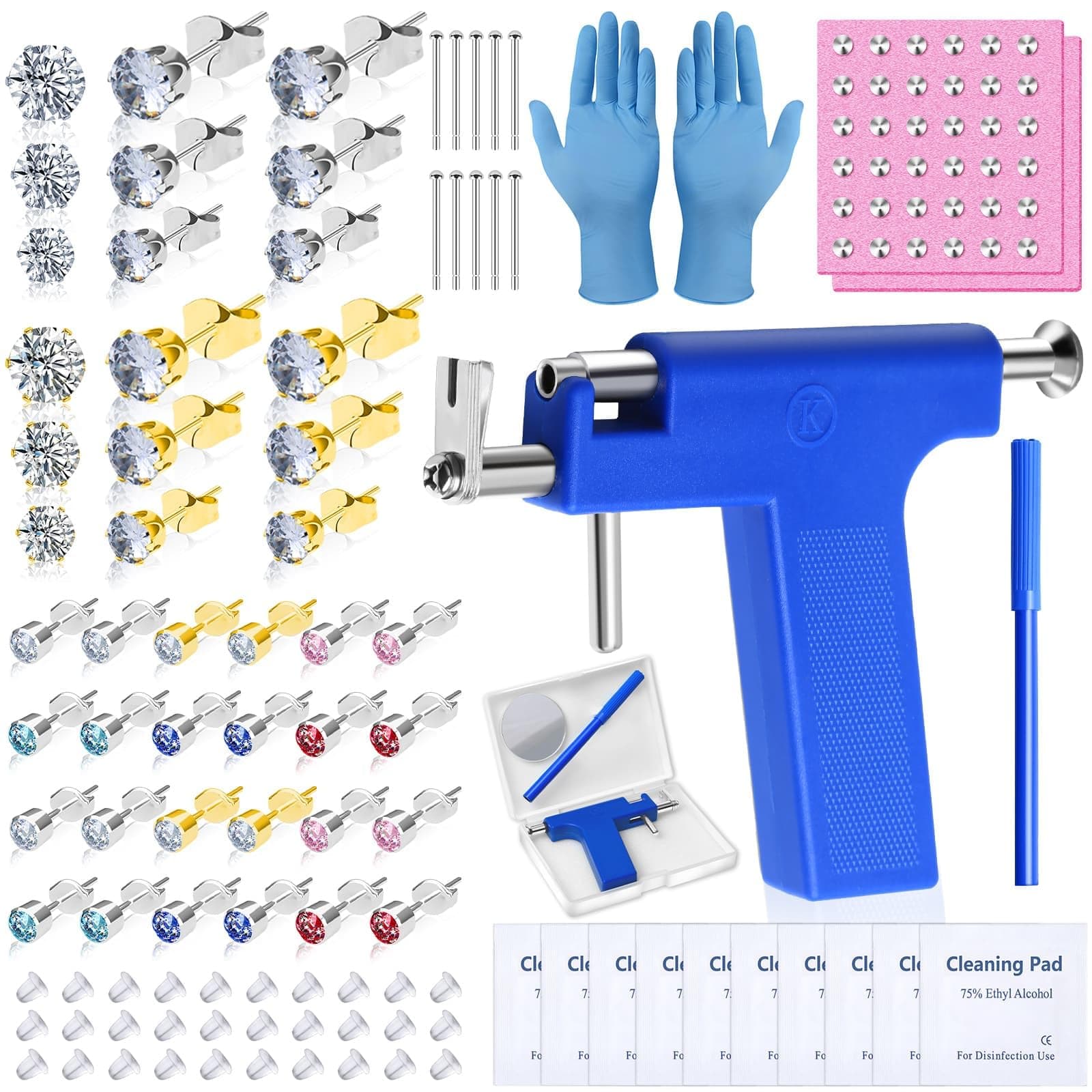 Ear Piercing Gun with Piercing Tools Kit, Professional Ear Nose Piercing Gun Machine with Stainless Steel Piercing Studs, Crystal Earrings Set for At Home Salon Earlobe Cartilage Helix Tragus Piercing