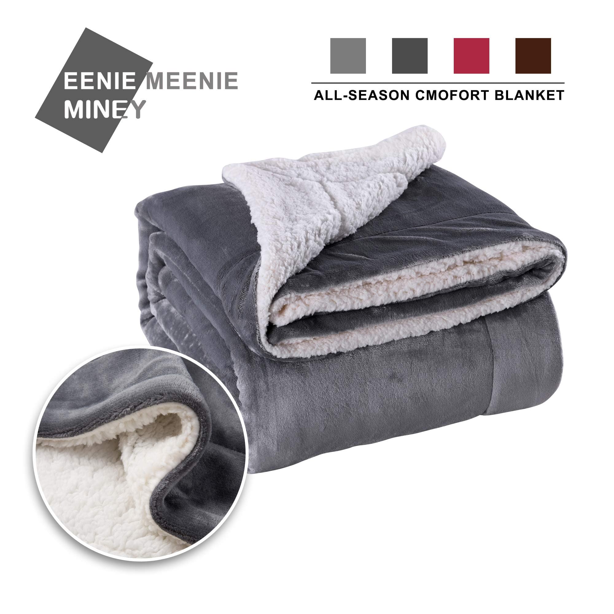 eenie meenie miney Grey Sherpa Throw Blanket for winter dark grey 220x240 CM thick fleece kingsize blanket throws warm and soft