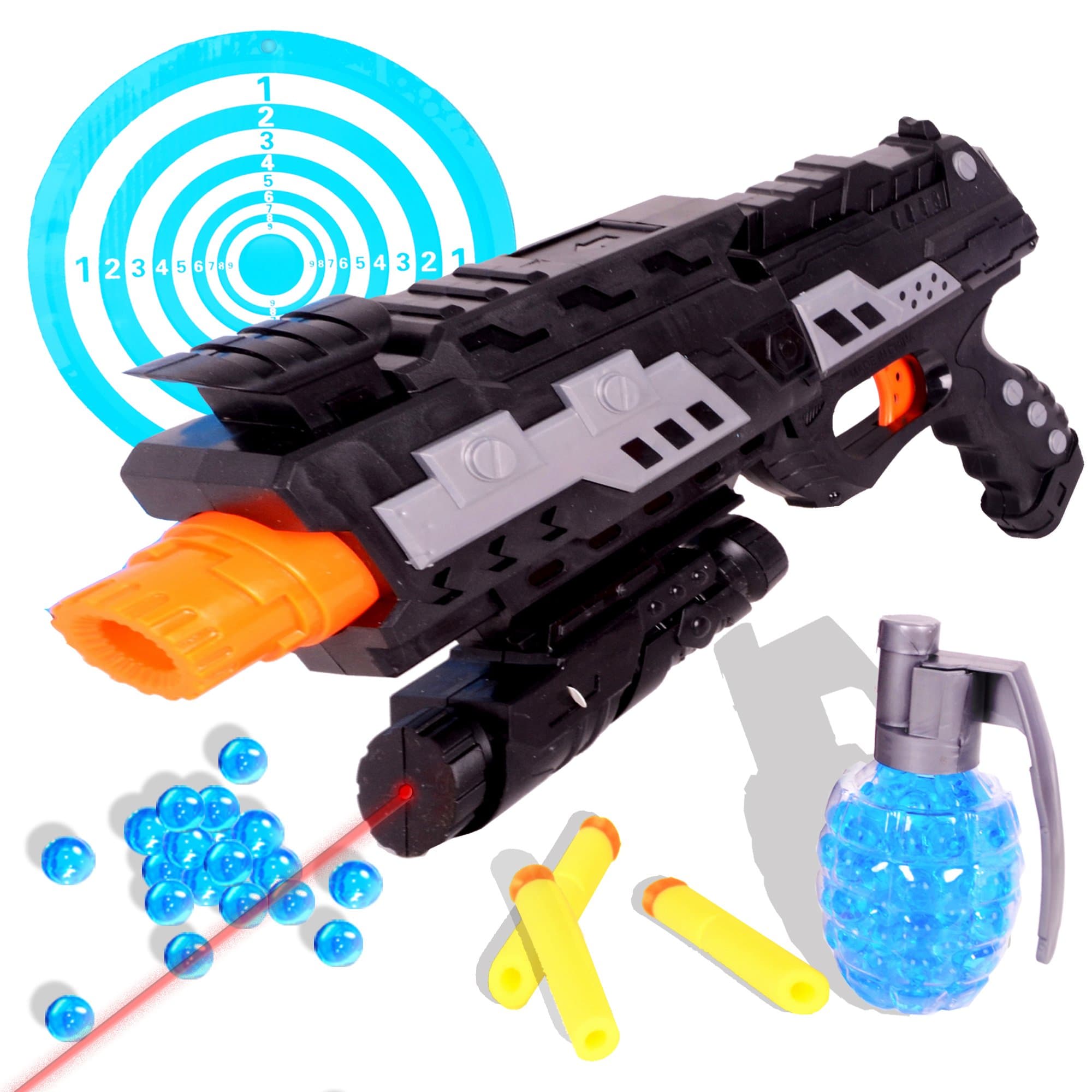 Tevelo 2 In 1 Shooting Gun Toy By Super Sniper Weapon Toy - Great Fun Foam Blaster Toy With Foam Darts, Water Polymer Balls And Dartboard