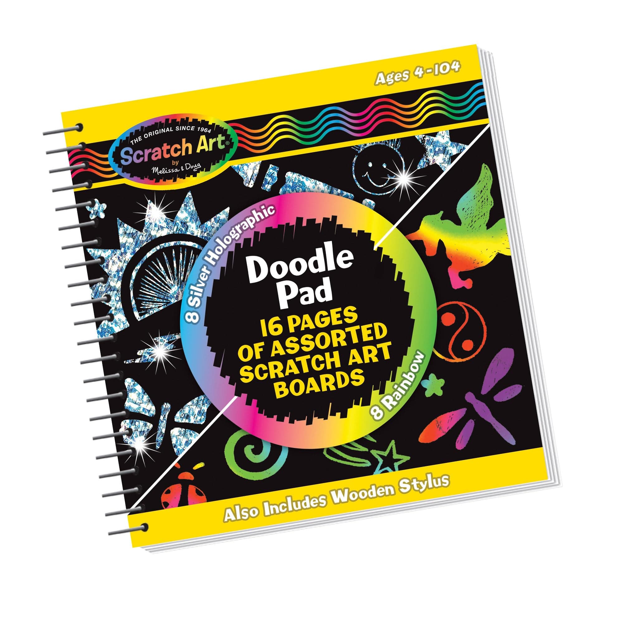 Scratch Art Doodle Pad With 16 Scratch-Art Boards and Wooden Stylus