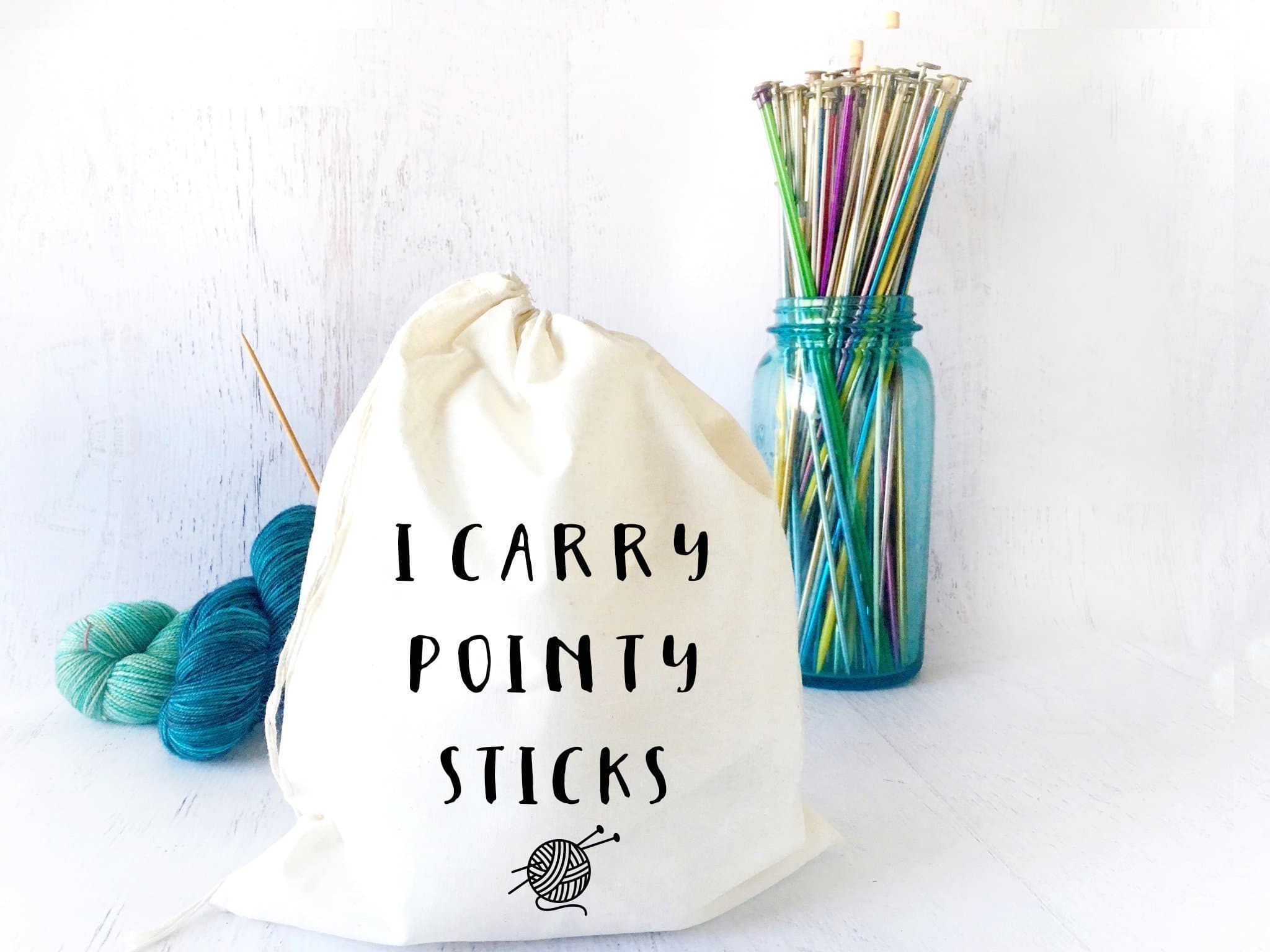 Small Project Organizer Yarn Bag- I Carry Pointy Sticks