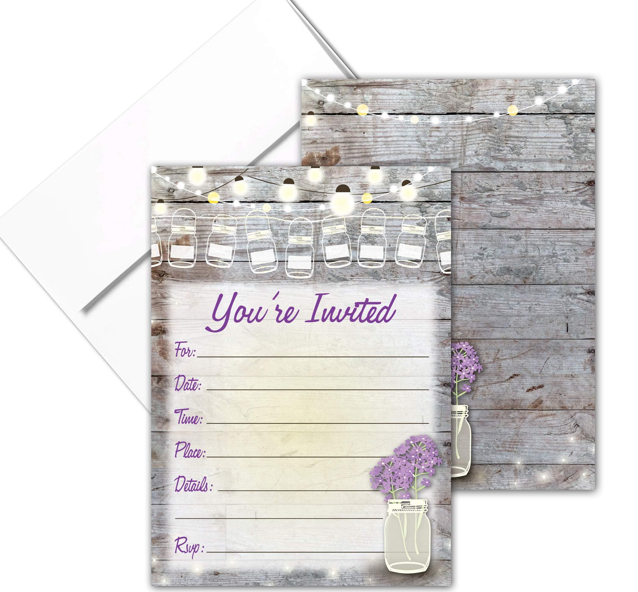 Rustic Fill-in Party Invitations With Envelopes | Mason Jars & Flowers 25 Invites & Envelopes | Wedding, Baby Shower, Rehearsal Dinner, Birthday Party (Rustic Mason Jar)