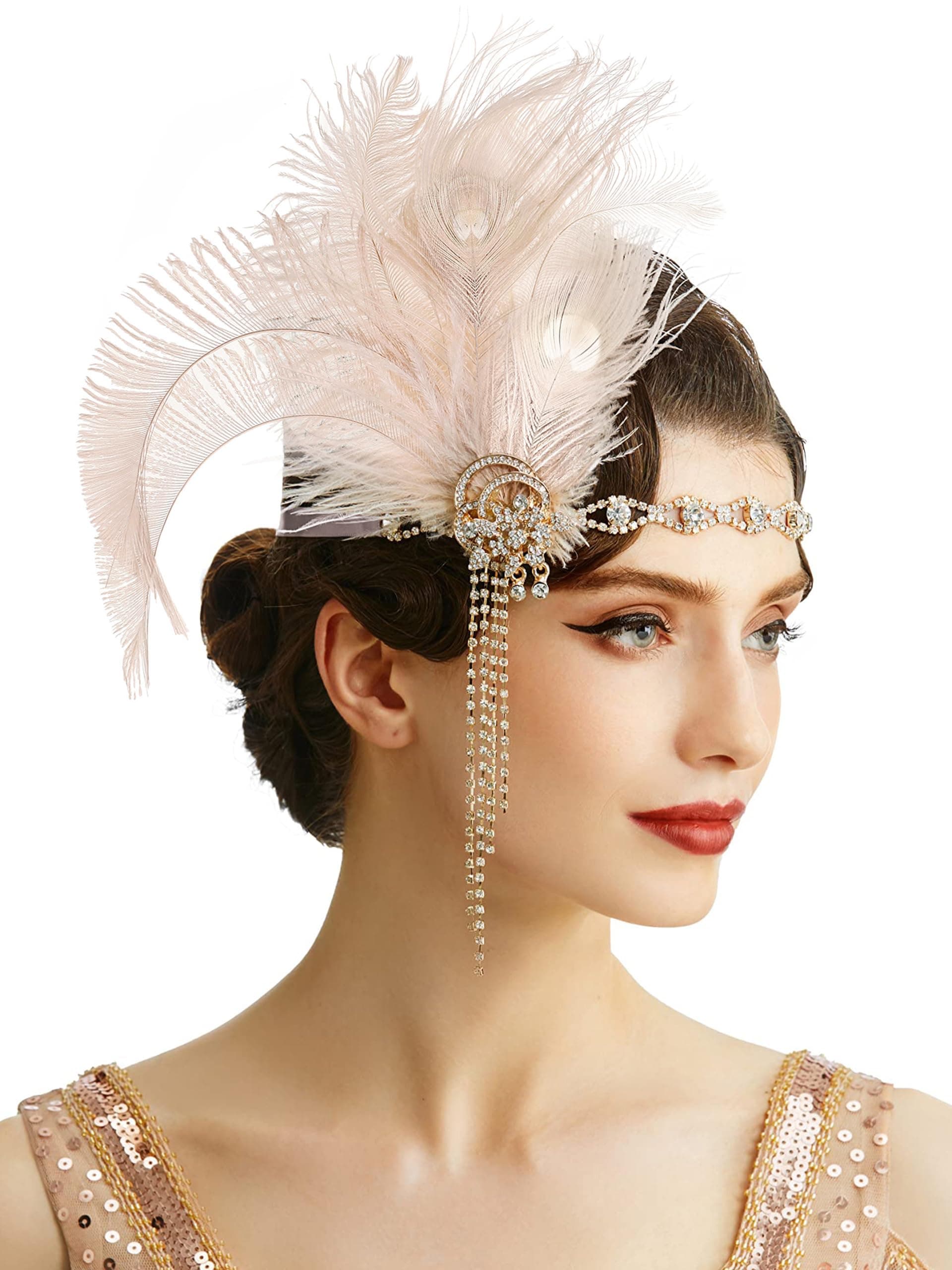 1920s Flapper Headpiece Headband - Roaring 20s Great Gatsby Feather Headband 1920s Flapper Gatsby Accessories