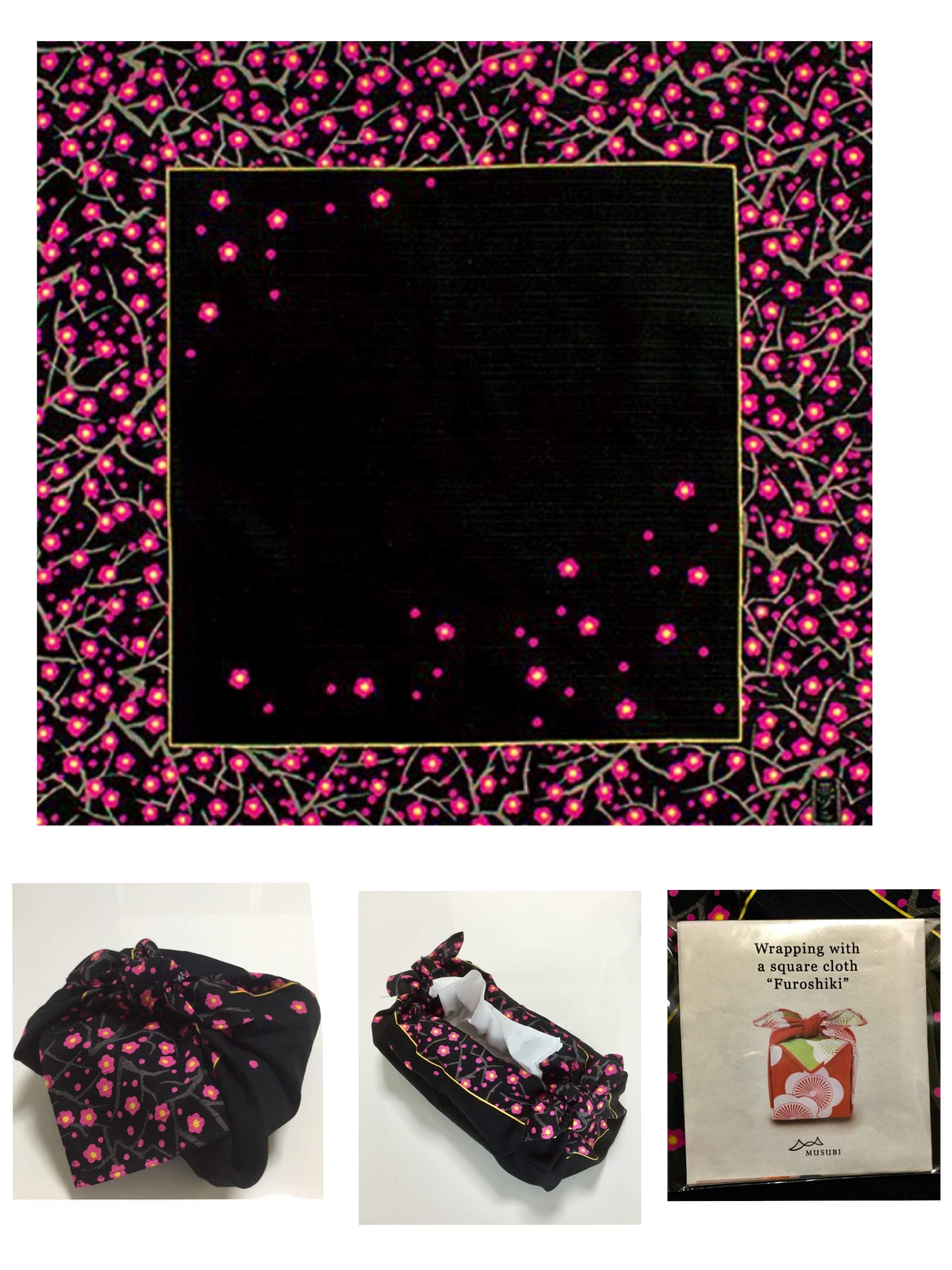 Furoshiki Japanese Traditional Wrapping Sakura Ume Cloth For Bento Box, Gifts, Book, Tissue Box Cover, Lunch Mat And Any Other Creations. For Home, Work, School, Picnic Etc.