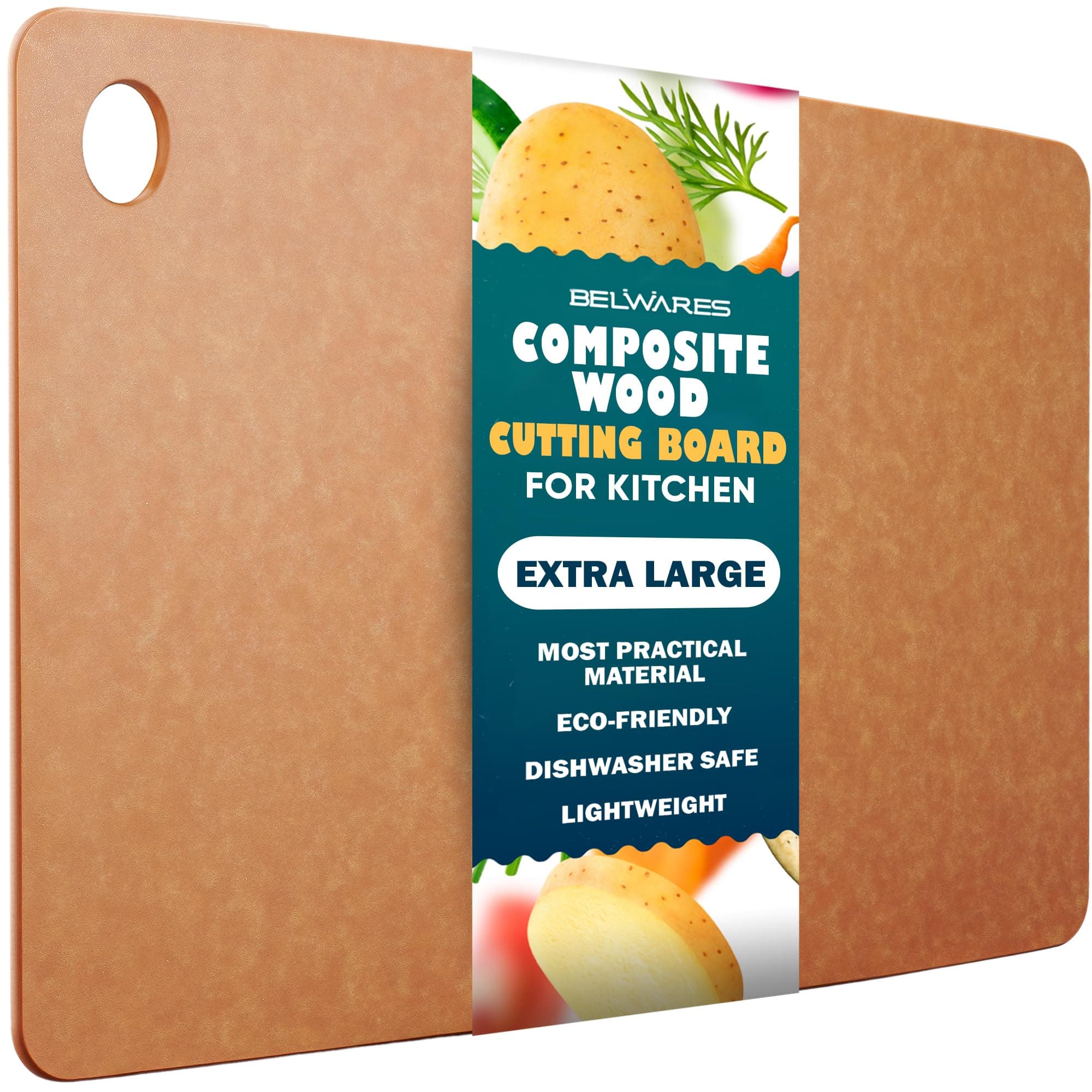 Wooden Cutting Board for Kitchen - Extra Large Composite Wood Cutting Boards Dishwasher - Thin, BPA Free & Eco-Friendly Chopping Board (18 x 12 Inch, Natural)