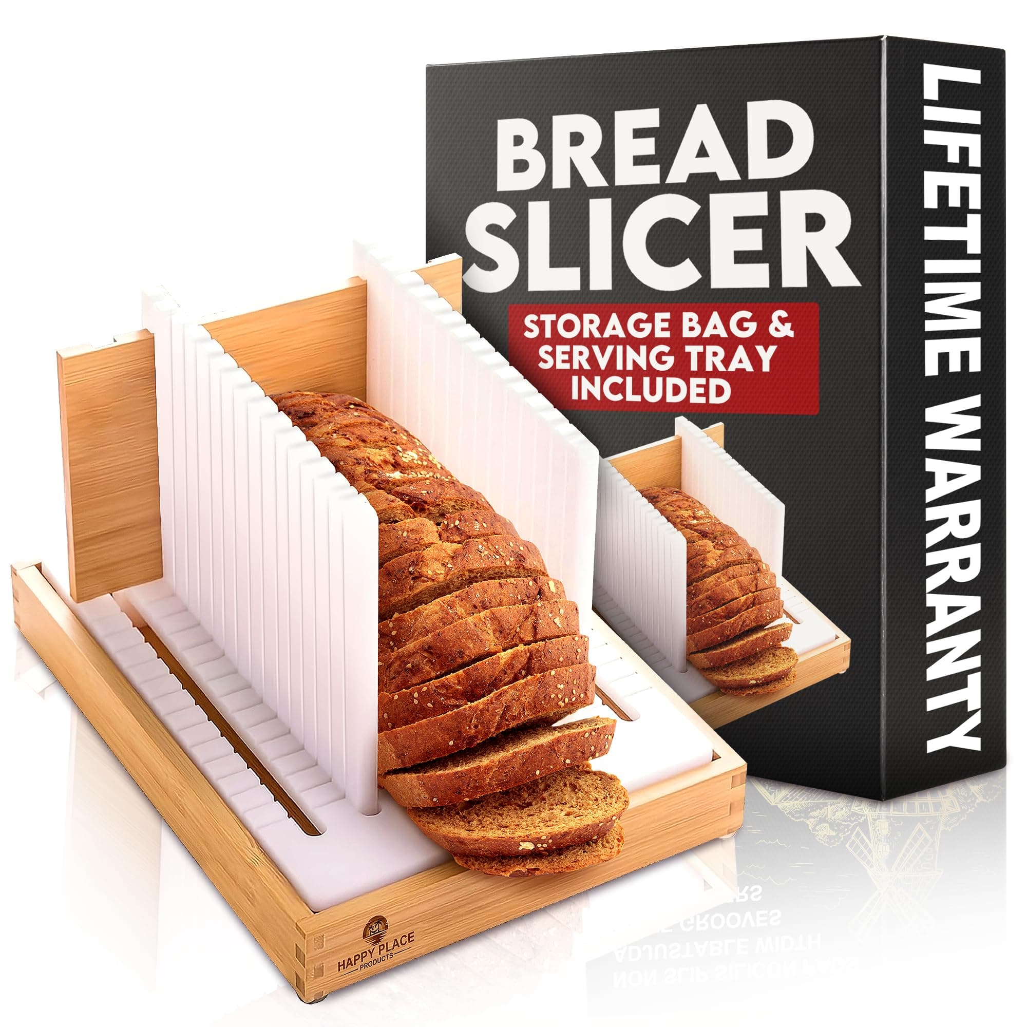 Bread Slicer for Homemade Bread With Long Knife & Crumb Tray - Compactable Bread Slicer Guide For Homemade Bread Adjustable, 3 Size, 3 Thickness - Bread Cutter for Homemade Bread, Loaf, Bagel, Bun
