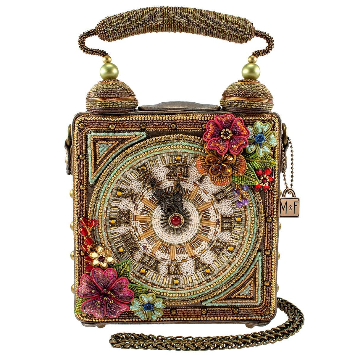 Mary Frances Time of Your Life Beaded Handbag Clock-Themed Top Handle Bag, Multicolor