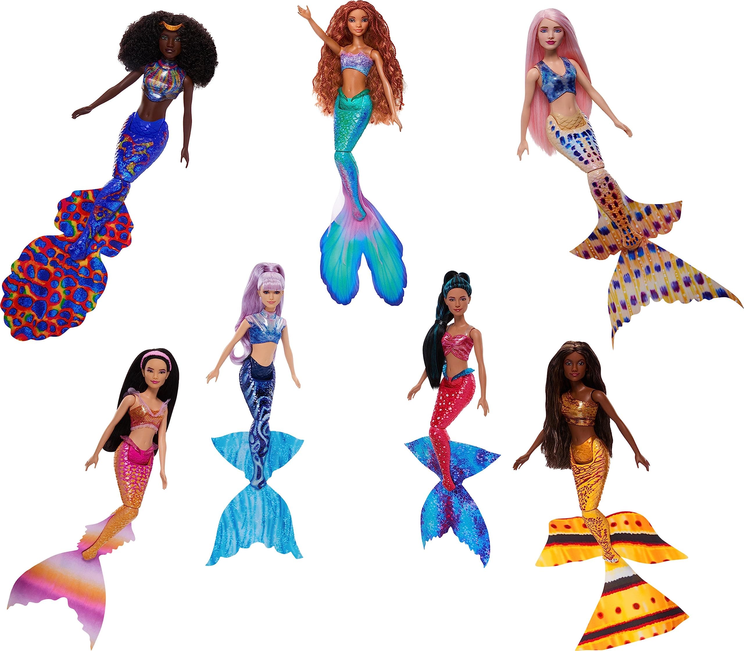 Mattel âDisney The Little Mermaid Ultimate Ariel Sisters 7-Pack Set, Collection of 7 Fashion Mermaid Dolls, Toys Inspired by the Movie, HLX18