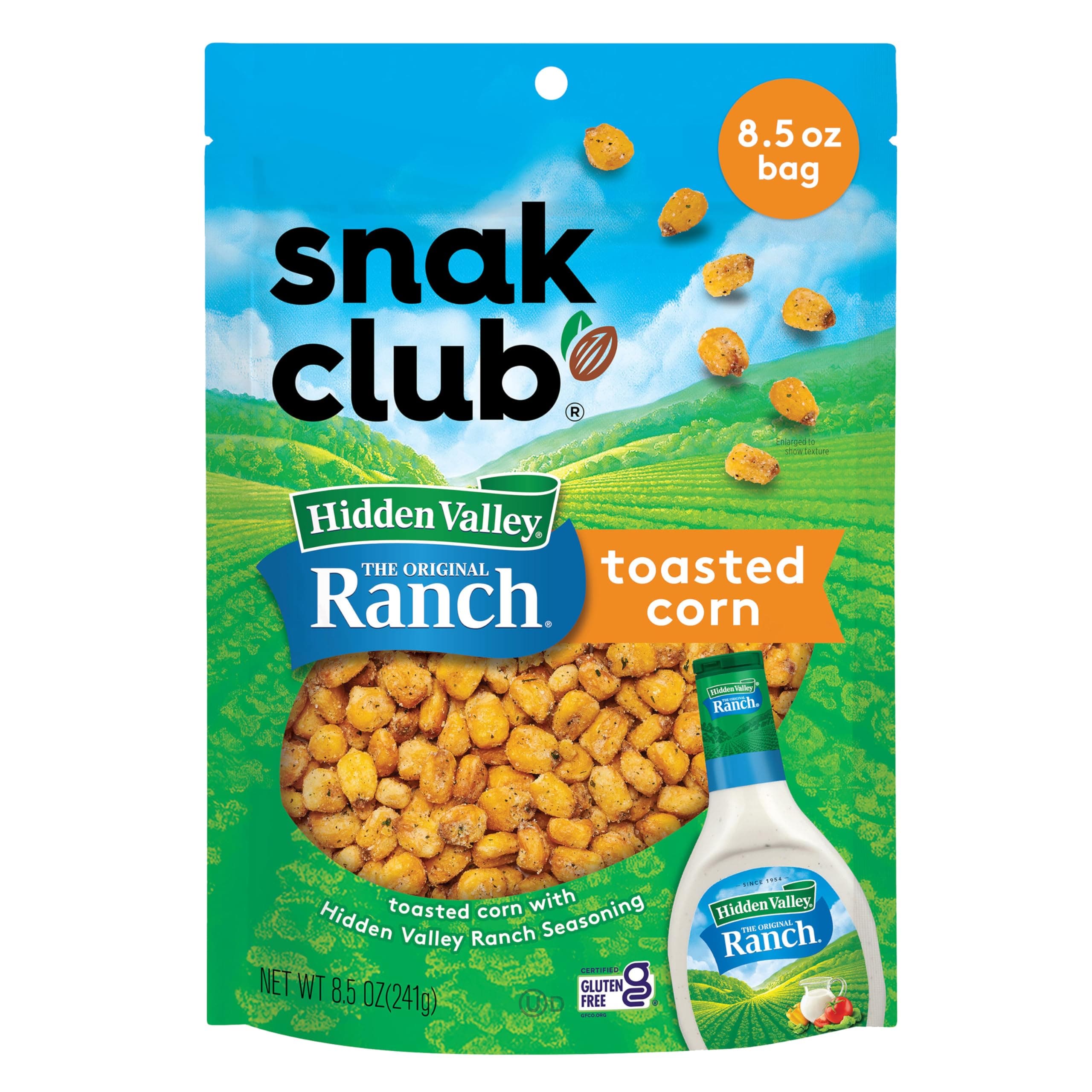 Toasted Corn with Hidden Valley Ranch Seasoning, Roasted and Salted Corn Nuggets, Gluten-Free and Kosher Snack, 8.5 oz Resealable Bag