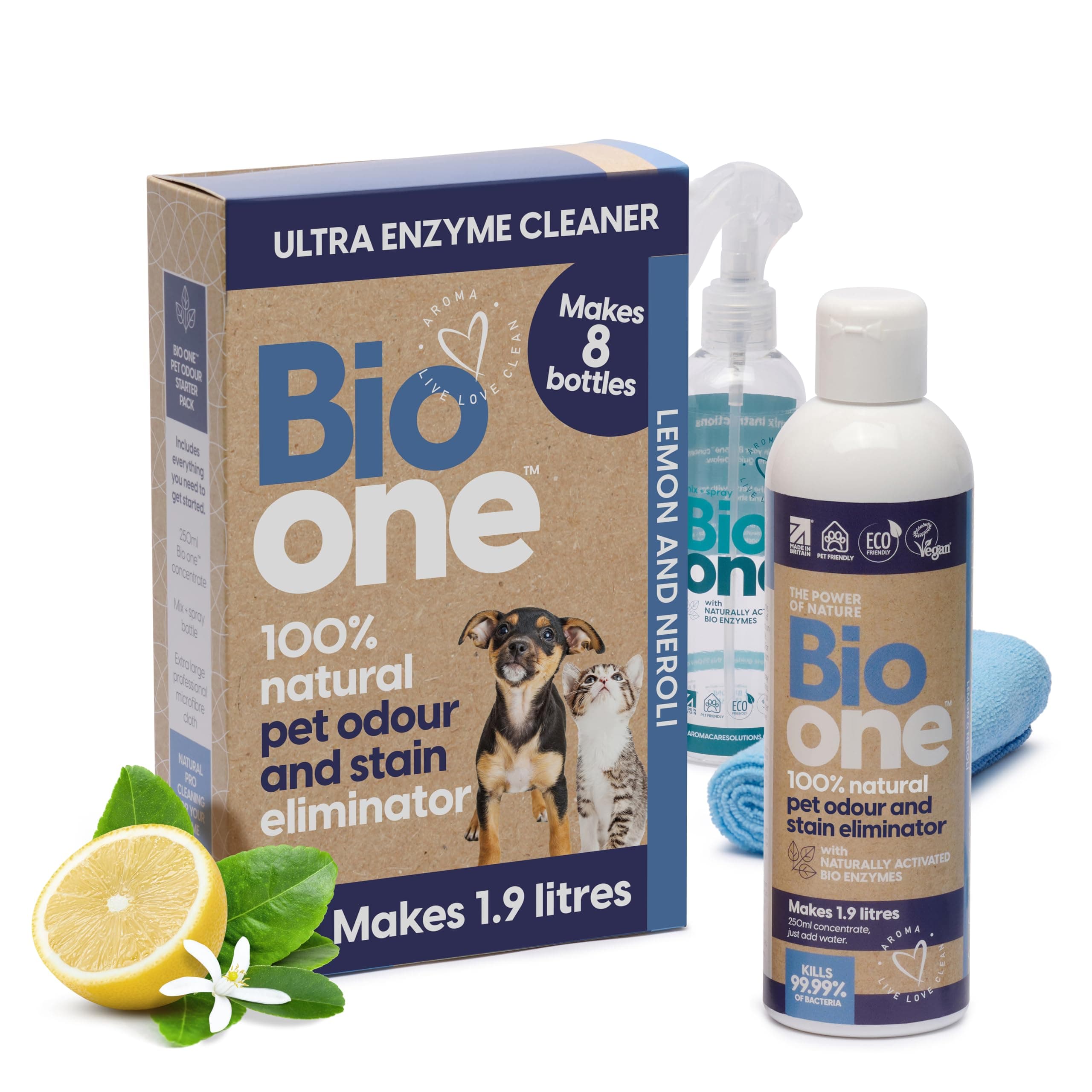 Pet Stain & Odour Remover - Enzyme Cleaner - Makes 8x 250ml Bio One Bottles,Natural & Safe Cleaner Pets Urine Neutraliser, Odour Eliminator. Enzymatic Cleaners For Pets, Dog, Cat Pee, Carpet & Fabric