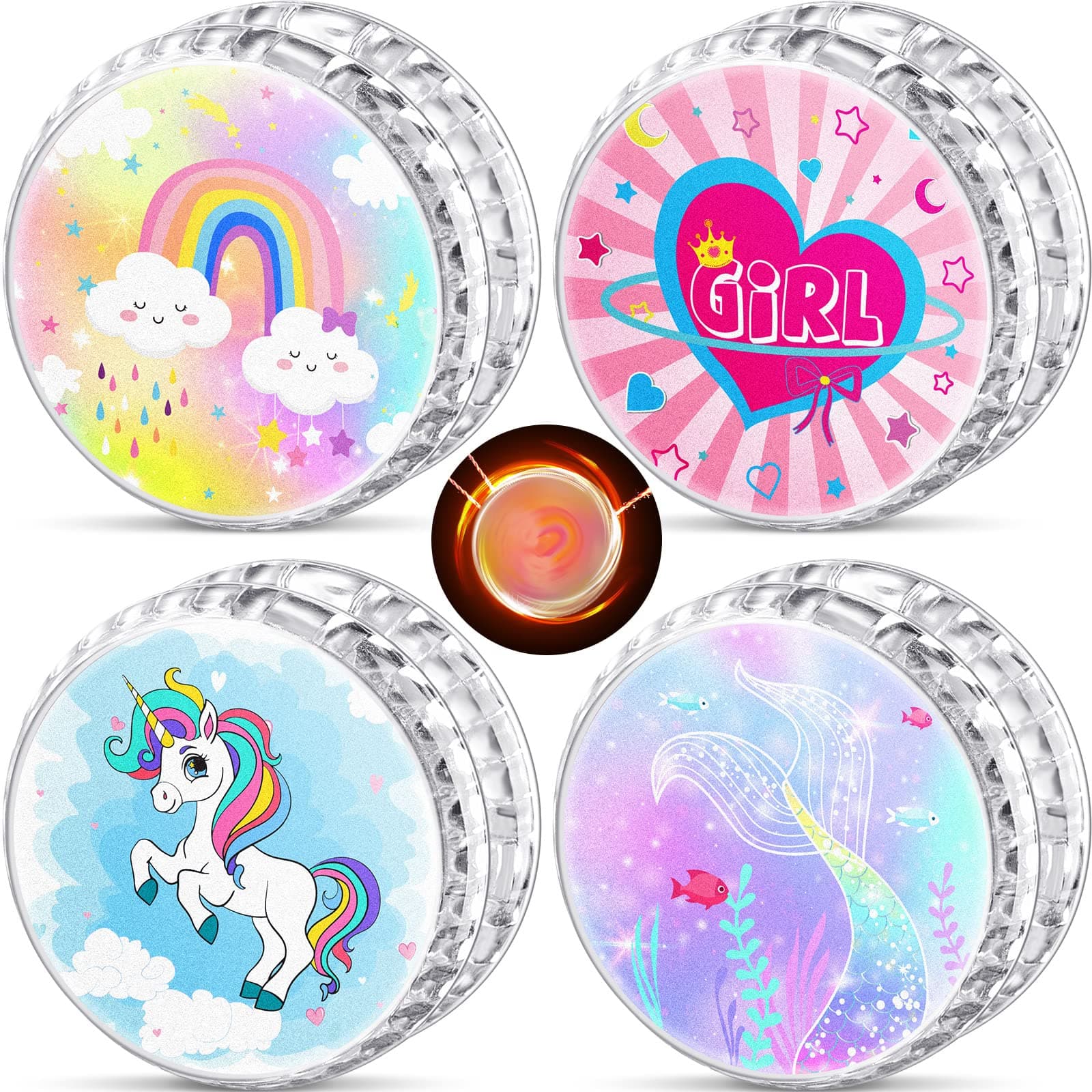 Lewtemi 4 Pack Yo Yo for Kids LED Light up Easter Beginner Unicorn Pink Rainbow Heart Mermaid Yoyo for Kids Responsive Ball Toys Girls Ages 4-12 Gifts