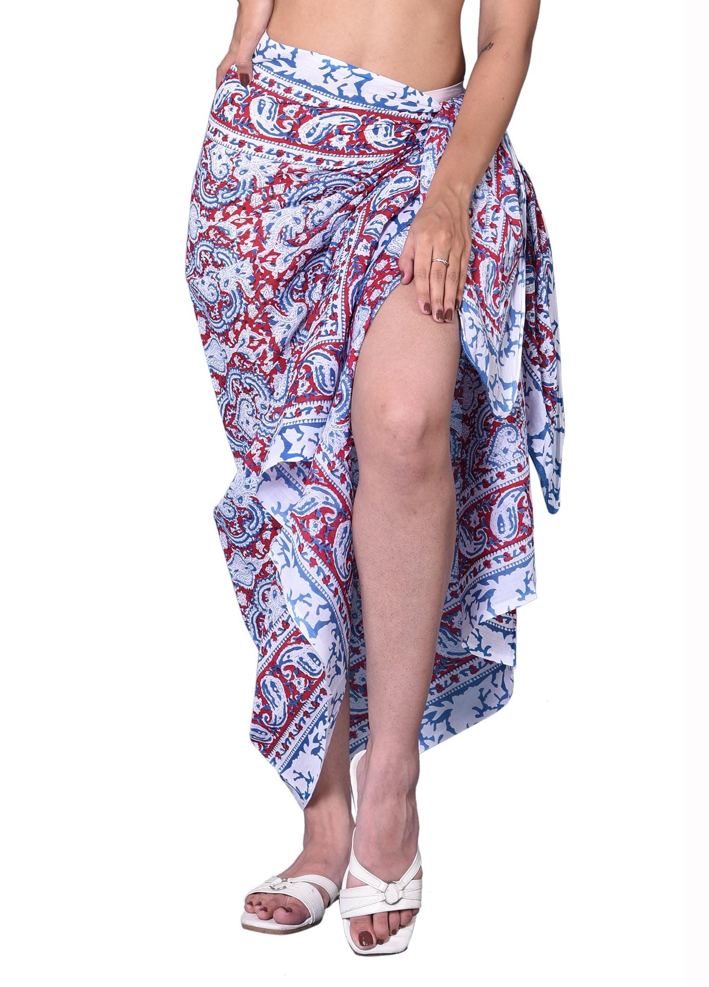 100% Cotton Hand Block Print Pareo Sarong Swimsuit Wrap Skirt Cover Up Long Women’s Apparel Fabric Beach Bikni (73" x 44")