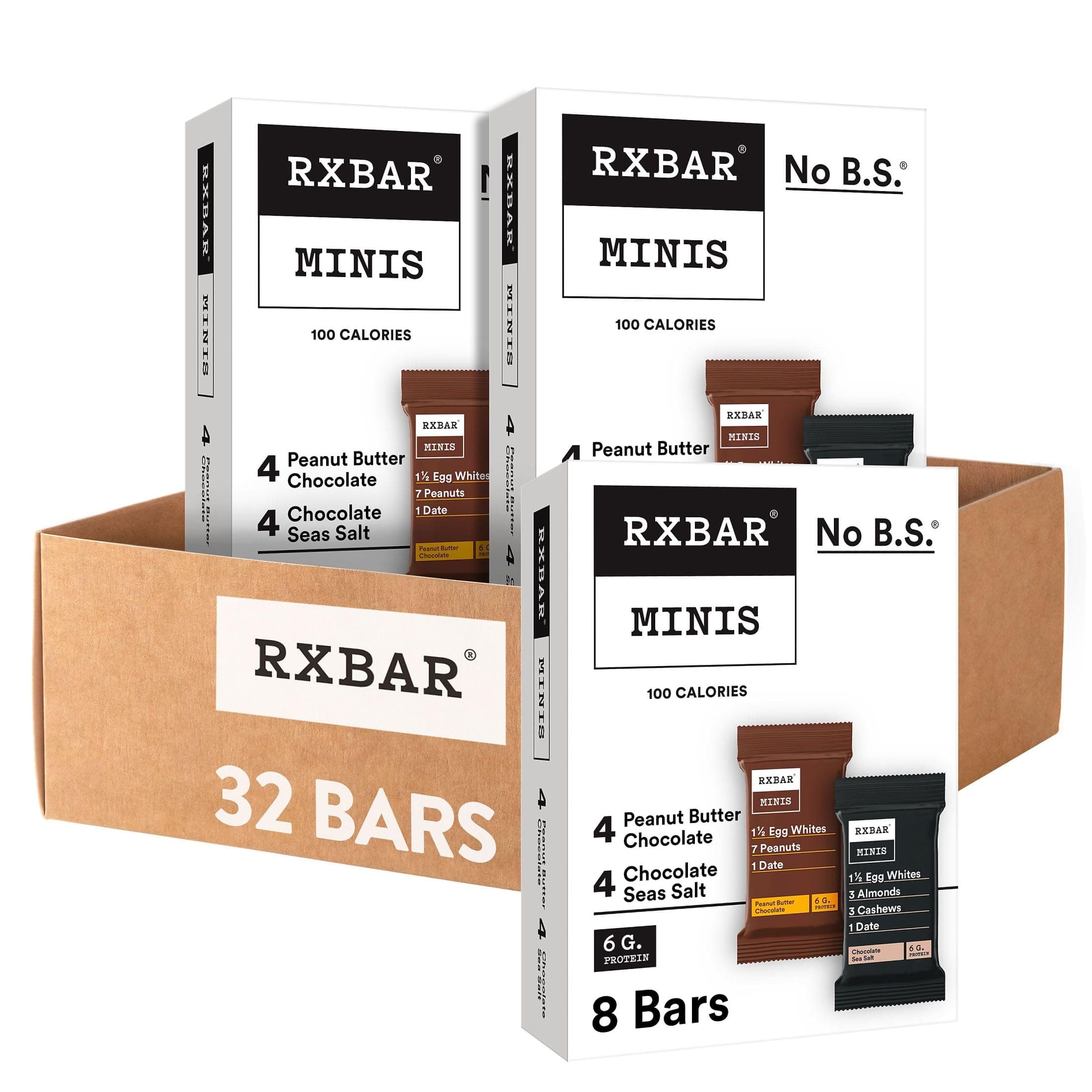 RXBAR Minis Protein Bar 6 g Protein Gluten-Free Snacks Variety Pack (4 Boxes, 32 Bars)