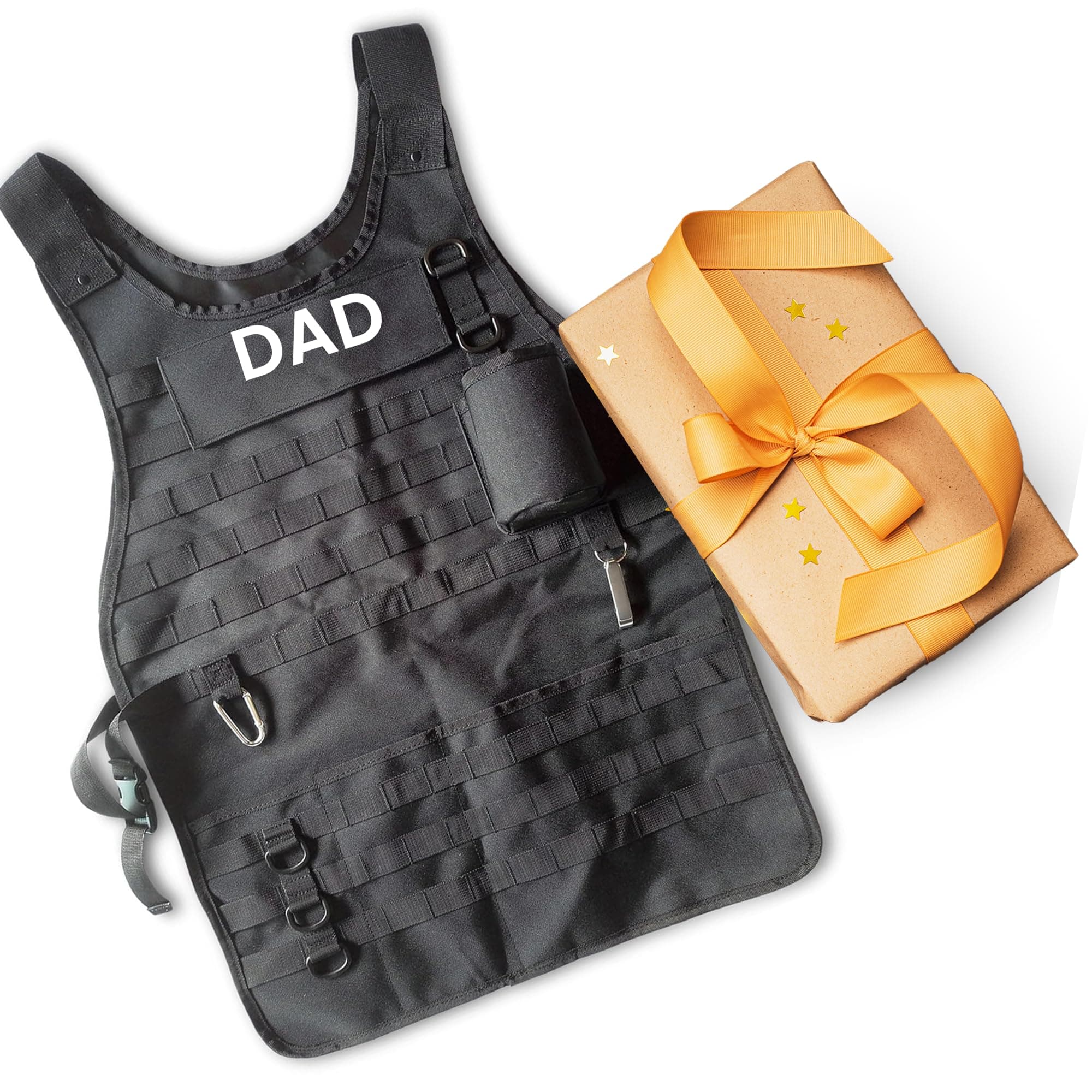 Caliber Gourmet Tactical Molle Apron Outdoor Durable Camping BBQ Adjustable Apron, Bottle Opener, Pockets, Reusable Carabiner