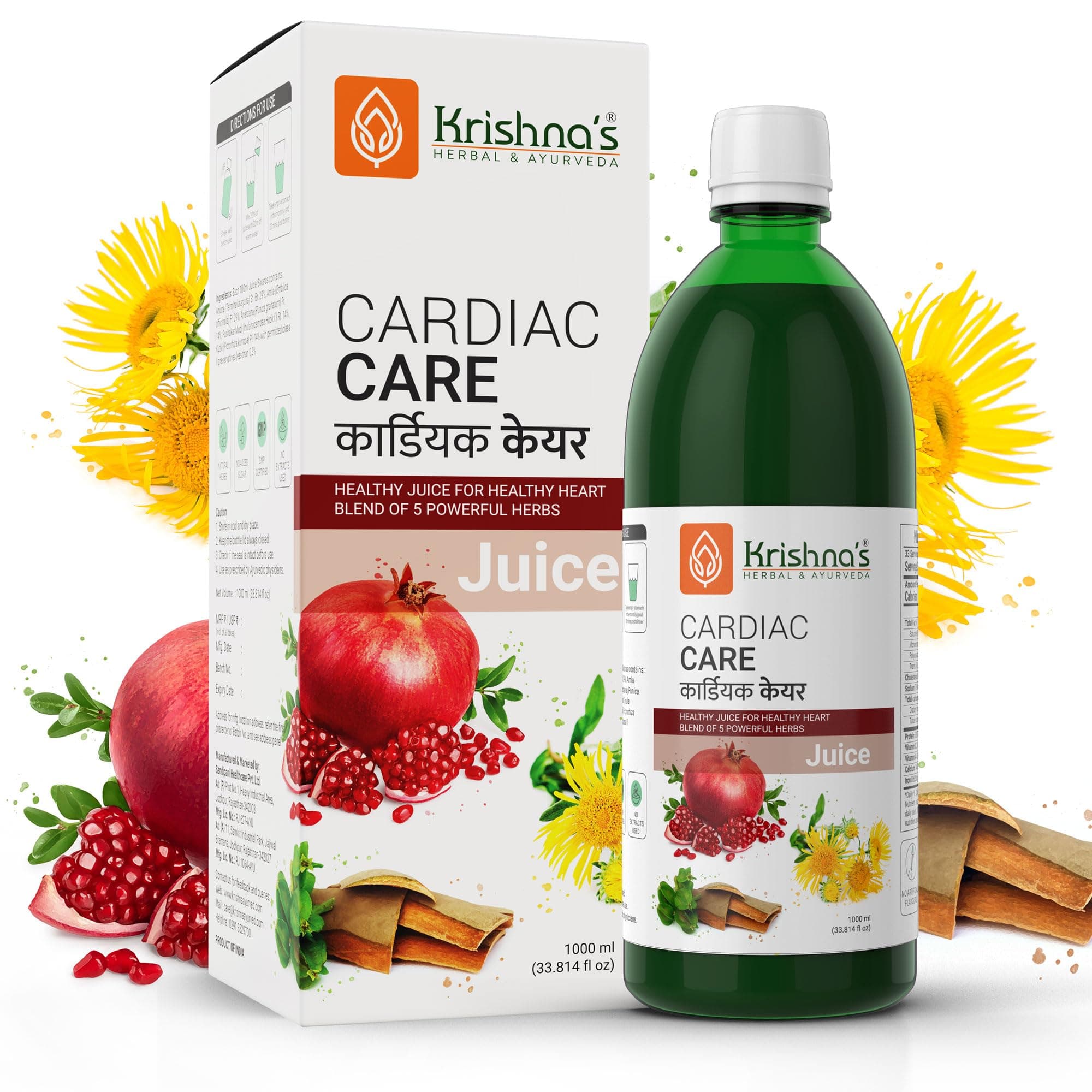KRISHNA's HERBAL & AYURVEDA Cardiac Care Juice - 1000 Ml | Ayurvedic Heart Care Expert | Healthy Heart Cardiac Wellness | Enriched With Arjuna Chaal, Kutki, Amla, Anardana & Pushkar Mool