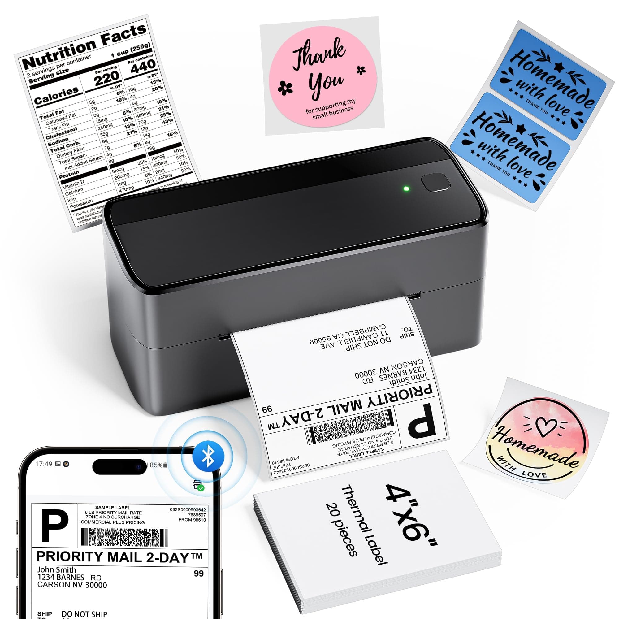 Phomemo 4x6 Shipping Label Printer - 241BT Bluetooth Thermal Label Printer Compatible with iOS&Android, Windows, Mac, Chrome OS, Wireless Thermal Printers for Small Business, Barcode, Packages - Black
