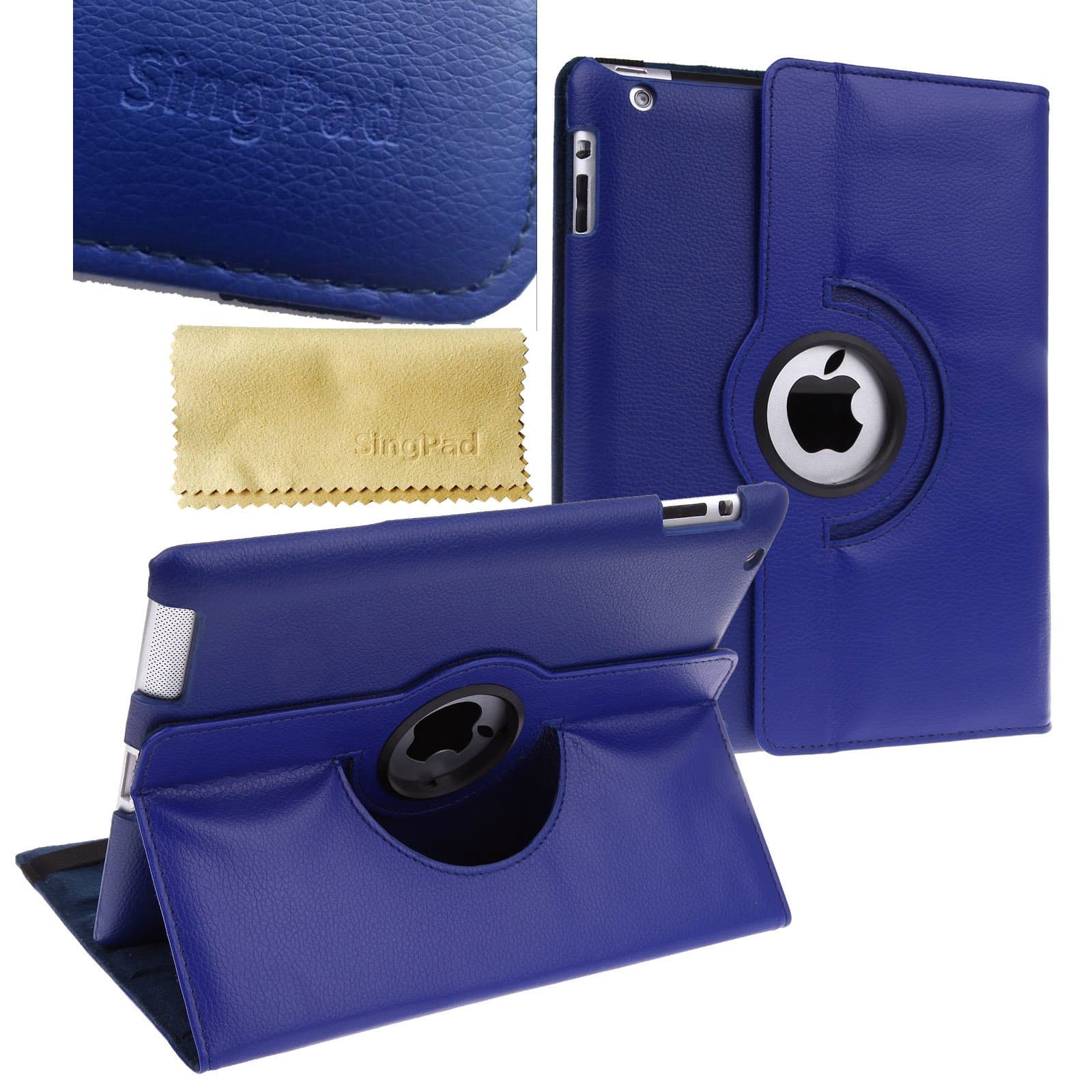SingPad 360 Degree Rotating Stand Smart Cover PU Leather Case Apple New iPad 4 & 3 (3rd and 4th Generation with Retina Display)/IPad 2- Wake/Sleep Function (Royal Blue)