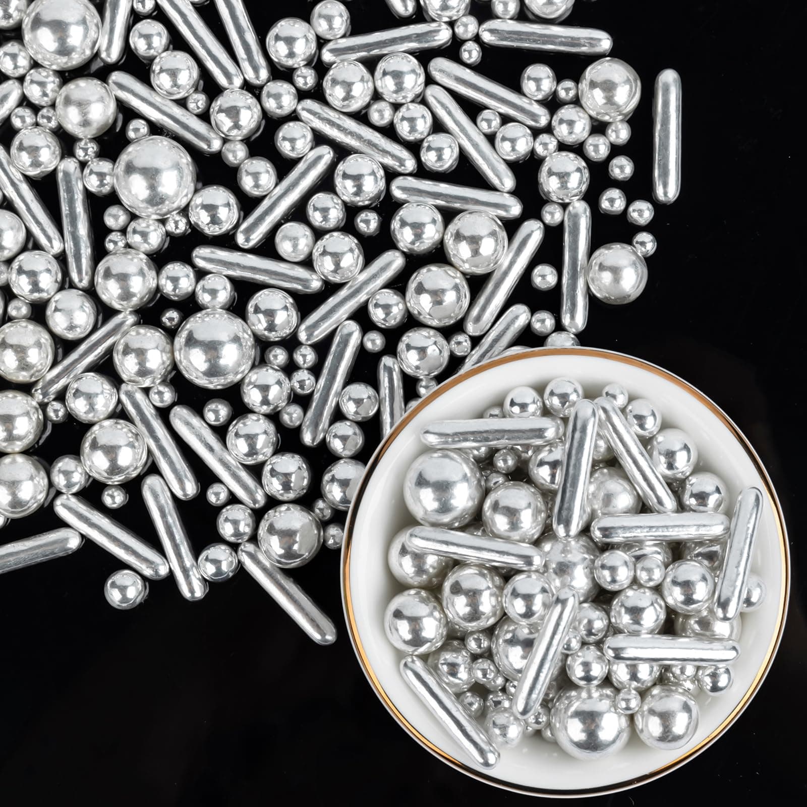 Valentine Silver Pearl Sprinkles,Edible Rods Pearl Sprinkles Mix Size,130g/4.58oz,Baking Edible Cake Decorations,Cupcake Toppers