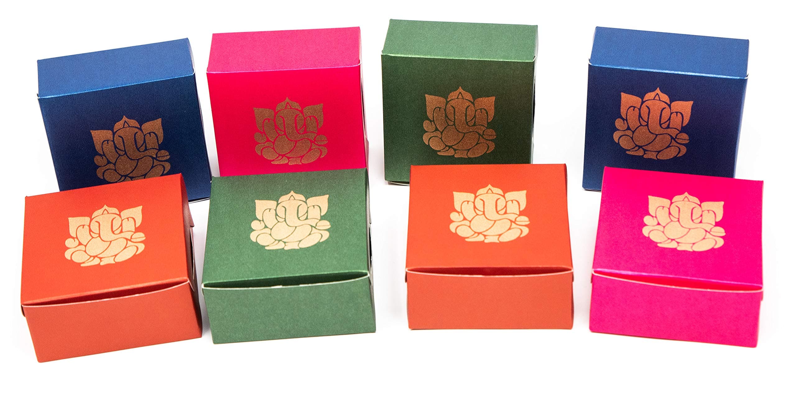 Desi Favors Ganesh Sweet Boxes for Indian Sweets, Cookies, Goodies, Mithai, Candy, Gift Boxes Handmade Bulk Mithai Box, Favor Boxes for Wedding, Pooja, 2.95x2.95x1.37 Inch (Pack of 8)