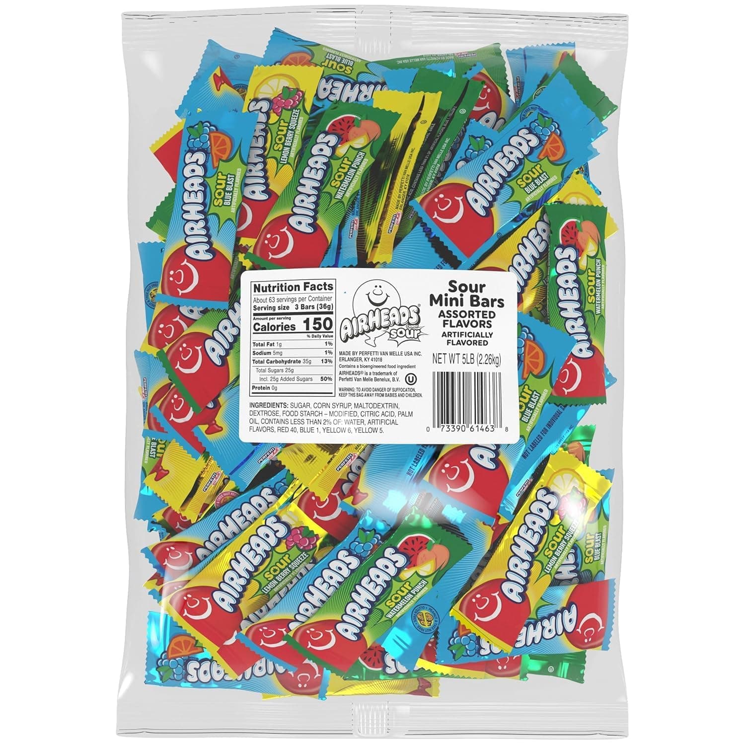 Mini SOUR Bars, Sour Watermelon Punch, Blue Blast, and Lemon Berry Squeeze, 5lb Bulk Bag