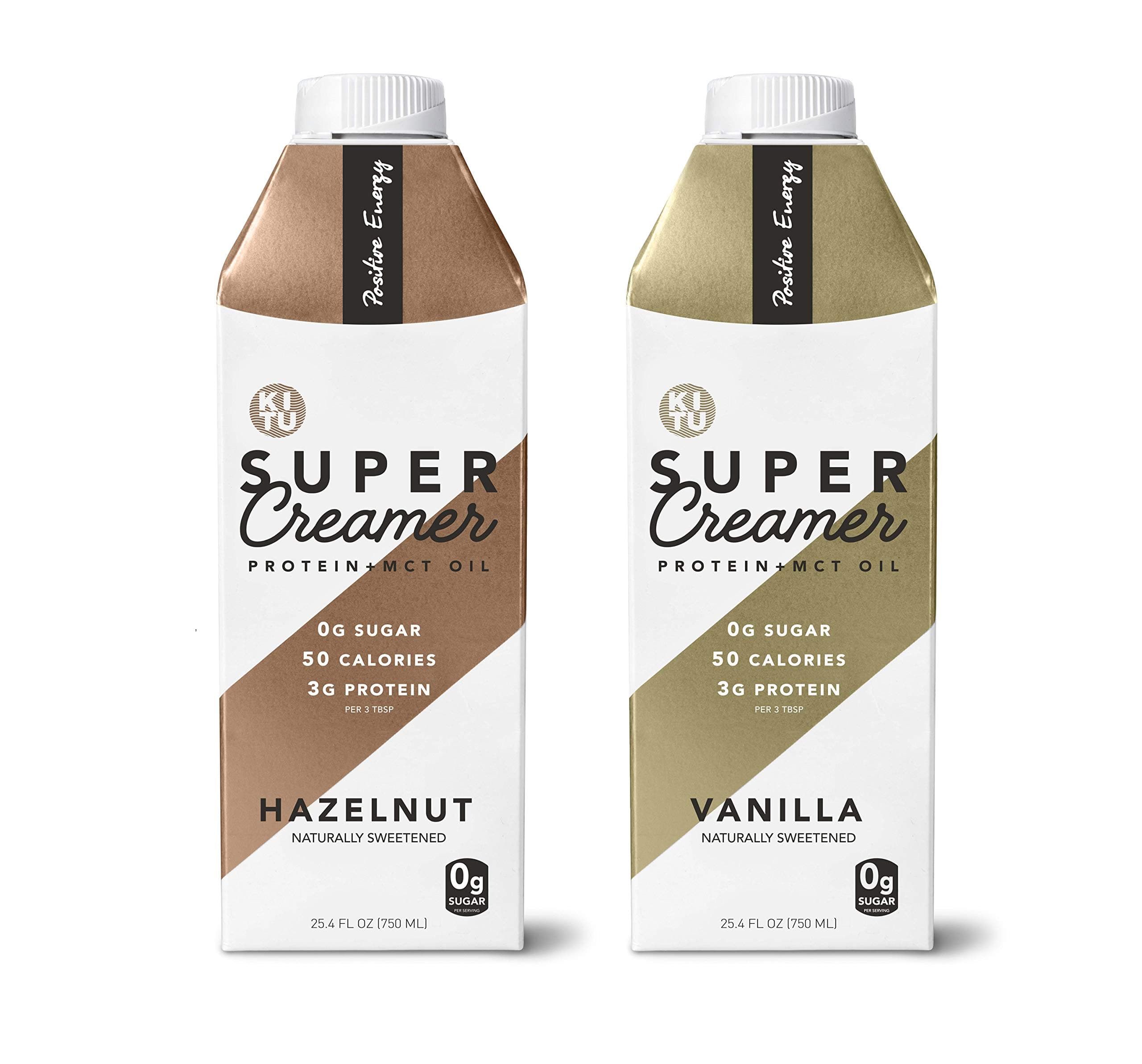 Kitu Super Creamer with Protein and MCT Oil, Keto Approved, 0g Sugar, 3 g Protein, 50 Calories, Vanilla and Hazelnut 2-Pack Variety