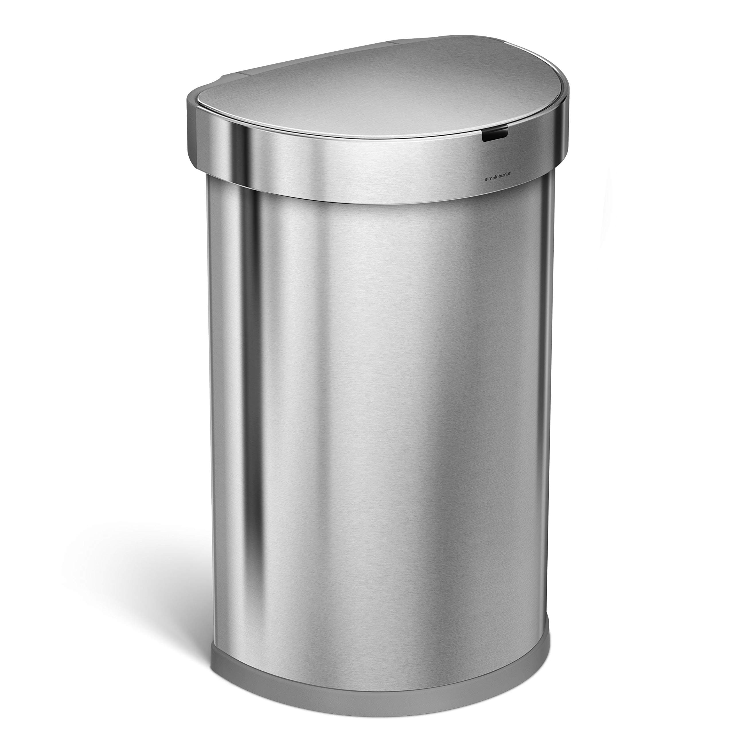 simplehuman ST2009 45L Semi-Round Sensor Bin, Brushed Stainless Steel, W 39.1cm x H 64.1cm x D 32.6cm