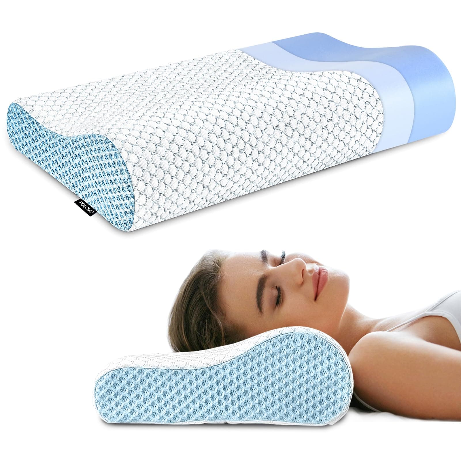Polovo Neck Pillow Contour Memory Foam Pillows for Pain Relief Bed Pillow for Sleeping, Ergonomic Pillow for Neck and Shoulder Pain, Orthopedic Cervical Pillow for Side Back Stomach Sleeper