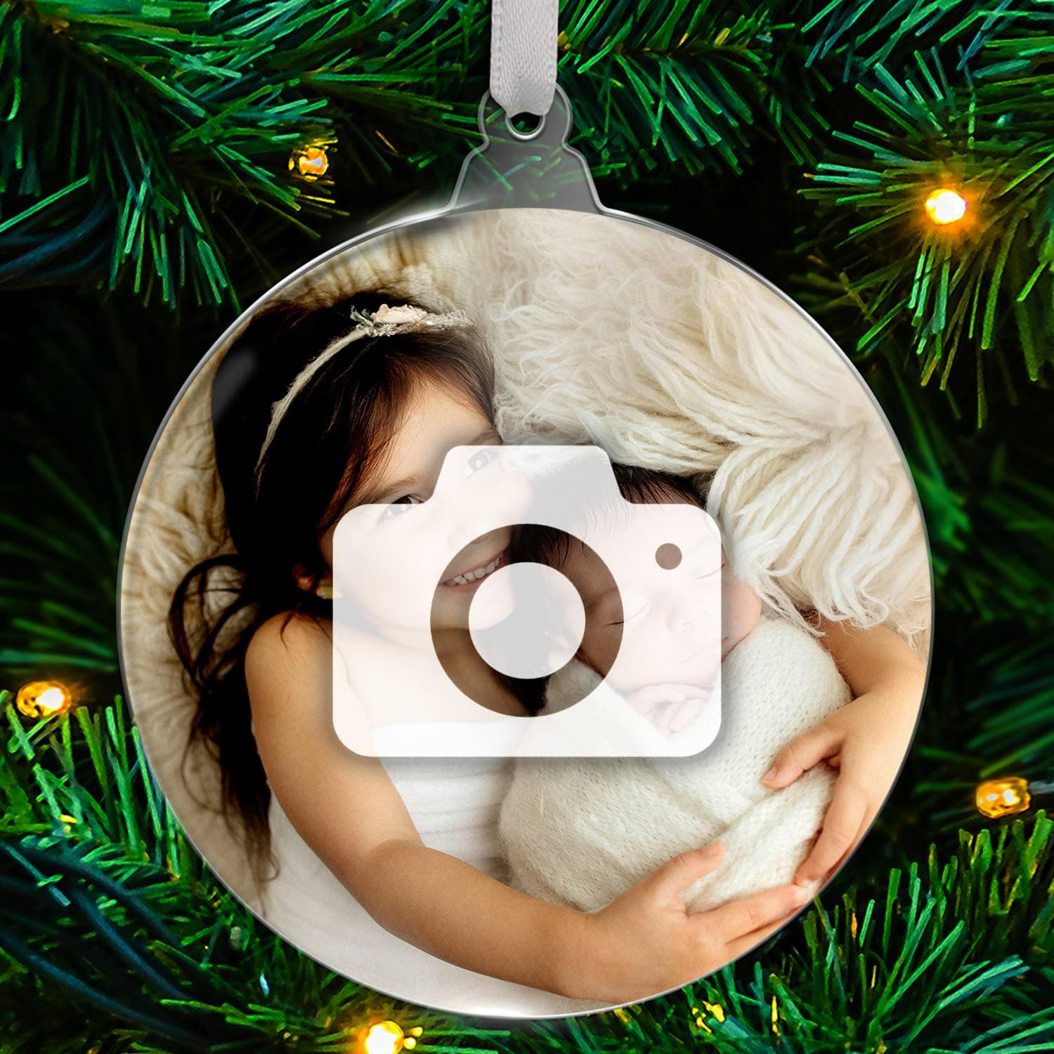 1 Personalised Customised Christmas Xmas Festive Upload Your Own Photo Image Colour Choice Picture Acrylic Bauble Tree Gift Decoration Present 80mm PTS Personalised