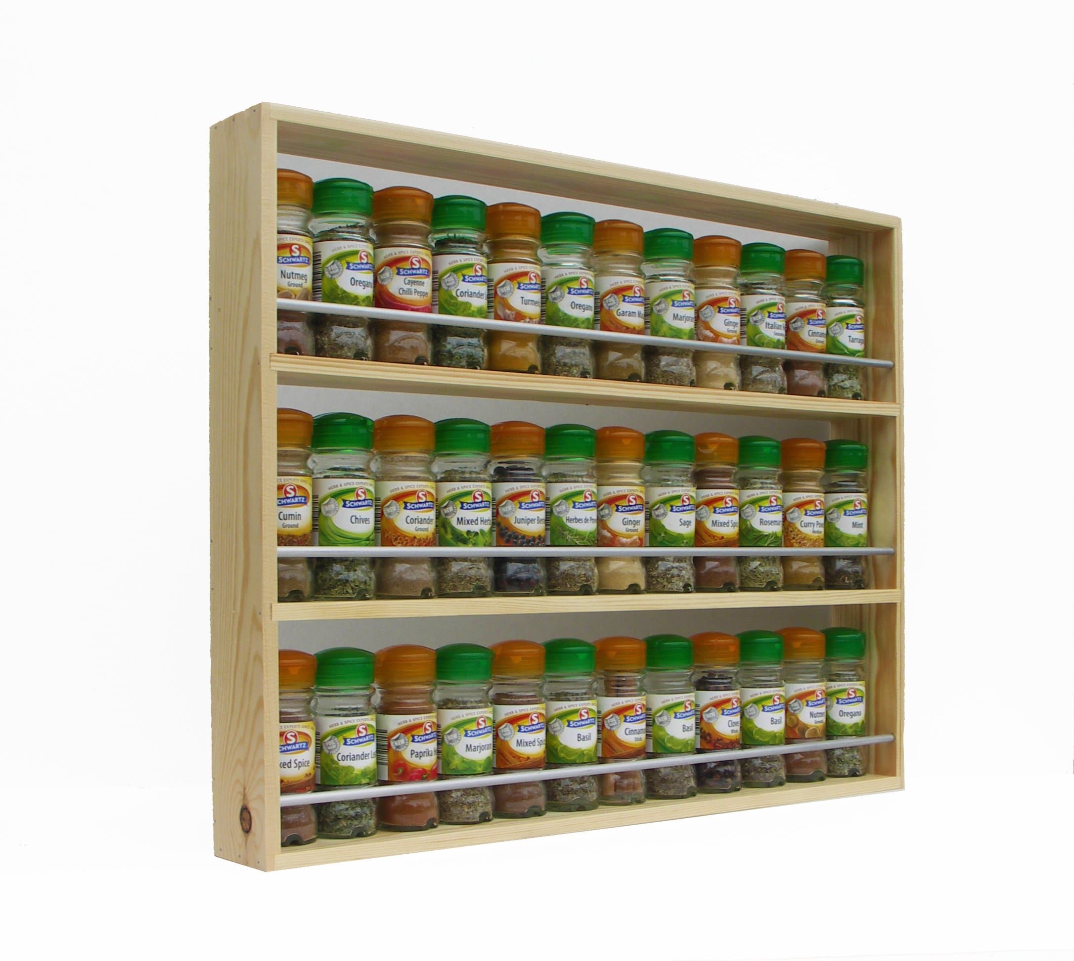 Solid Pine Spice Rack Up to 36 Jar Capacity 3 Tiers