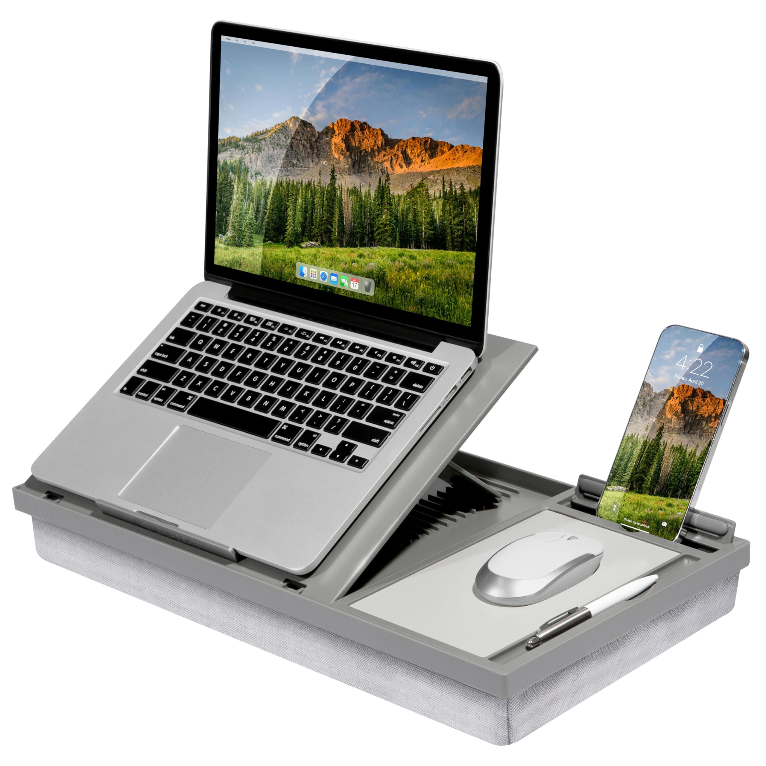 LAPGEAR Ergo Pro Lap Desk with 20 Adjustable Angles, Mouse Pad, and Phone Holder - Gray - Fits up to 15.6 Inch Laptops and Most Tablets - Style No. 49405