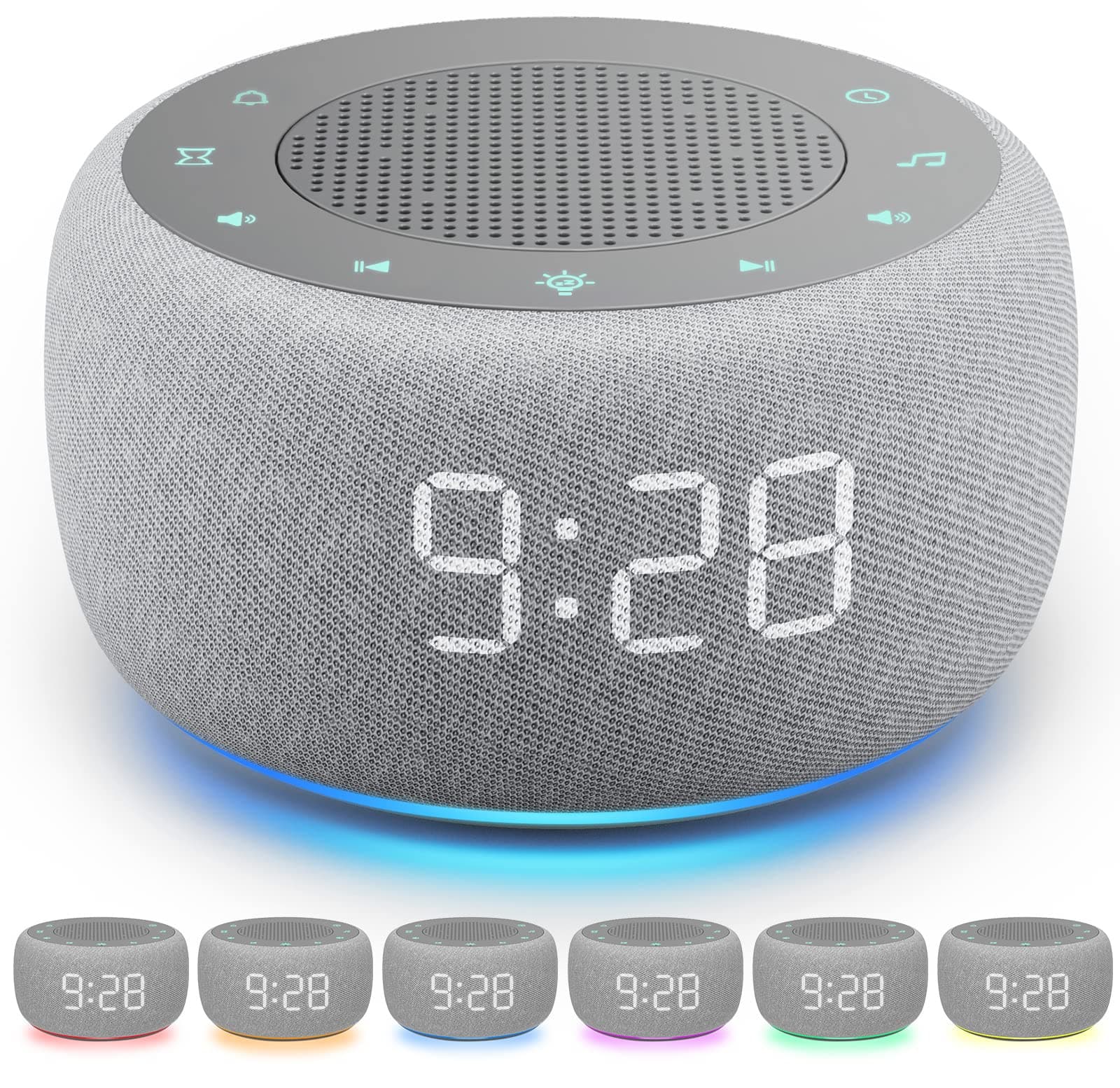 Buffbee Sound Machine & Alarm Clock, 2 in 1 18 Pleasant Sound, 7 Night Lights, Sleep Timer, Accurate 30 Levels Volume Control, White Noise Machine