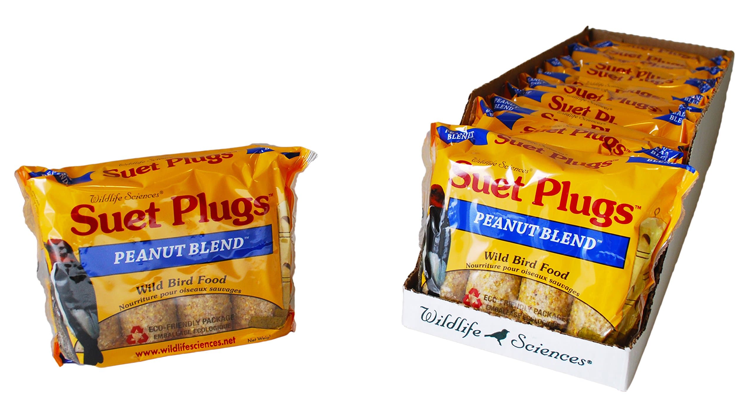 Wildlife Sciences Suet Plugs 48 Pack, Case of 12 Individually Wrapped 12 oz 4 Packs (Peanut Blend)