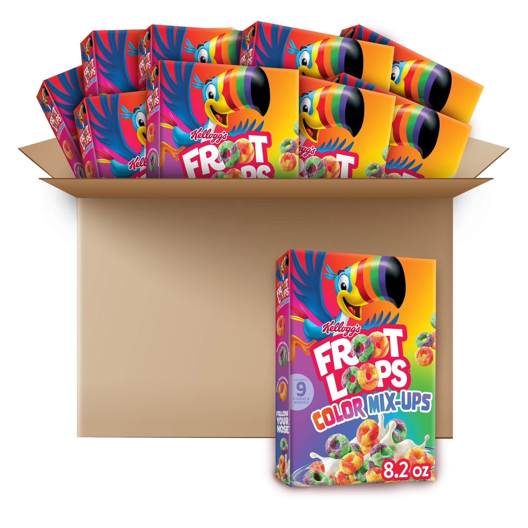 Froot Loops Color Mixups Cold Breakfast Cereal, Fruit Flavored, Kids Snacks, Original (10 Boxes)