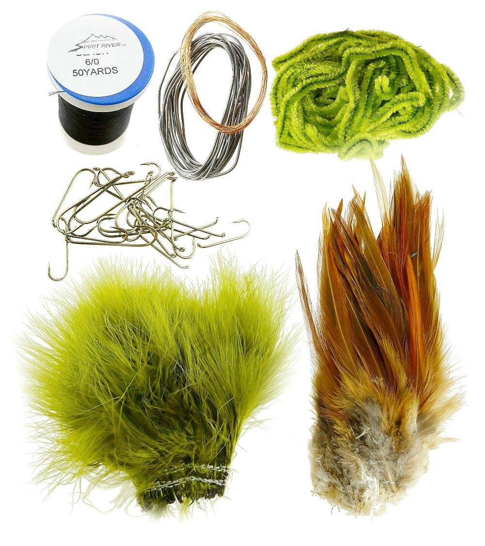 Fly Tying Kits for Wooley Bugger, Prince Nymph, Light Cahill Dry and Black Ghost Streamer Patterns
