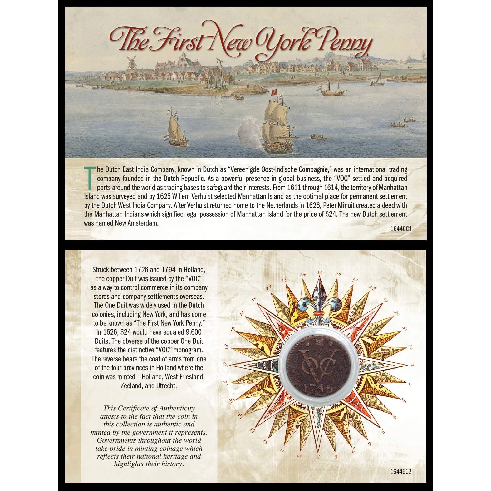 The First New York Penny | Over 225 Years Old | Copper One Duit | Certificate of Authenticity